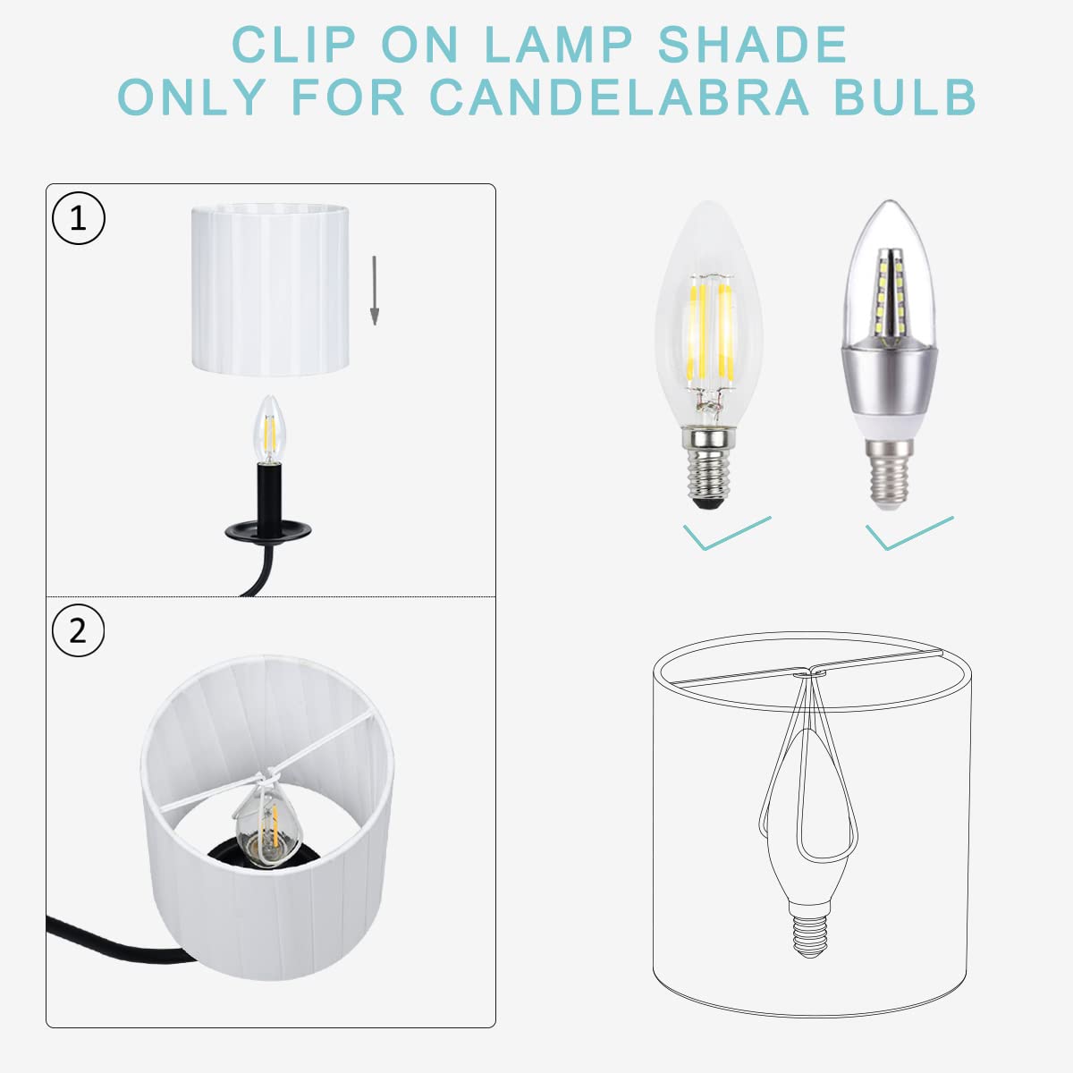 LAMPWELL LUCIE Clip-On Chandelier Lamp Shades - Set of 6 Small Drum Shade (5.2