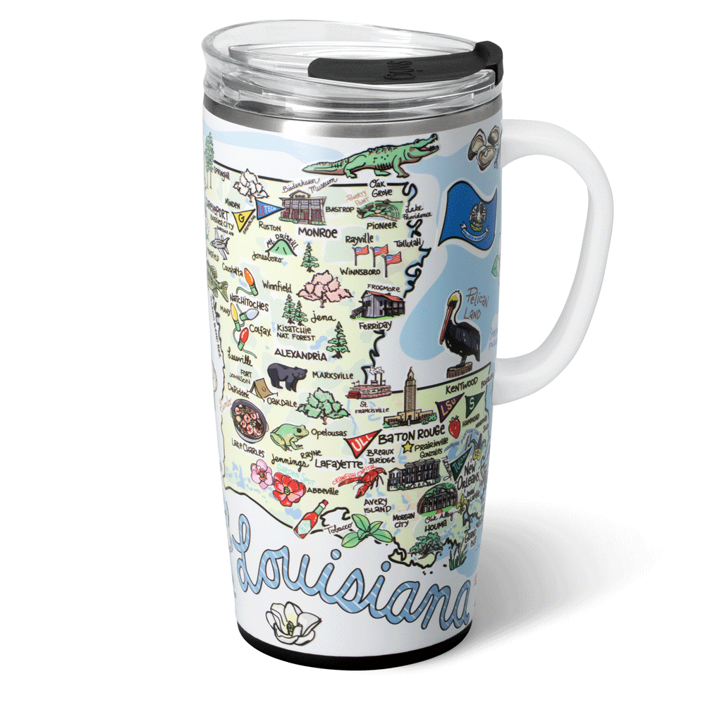 22oz Louisiana Insulated Travel Mug - Double Wall Stainless Steel Coffee Tumbler with Lid - Perfect for Road Trips, Camping & Commuting