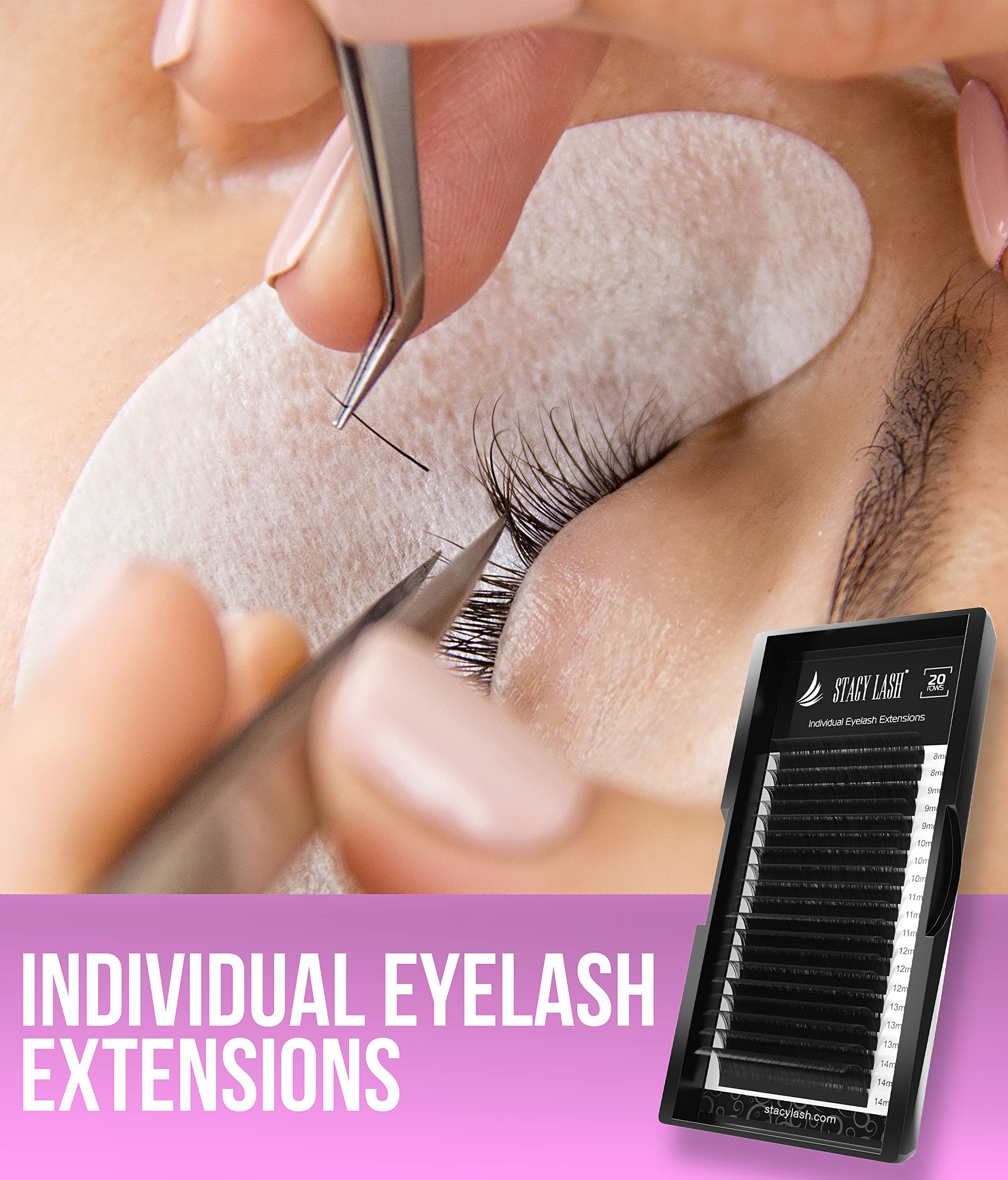 Stacy Lash Premium Mink Eyelash Extensions - 0.25mm CC Curl, 14mm Black Individual Lashes for Natural Volume | Perfect for Bridal, Party & Everyday Glam Makeup