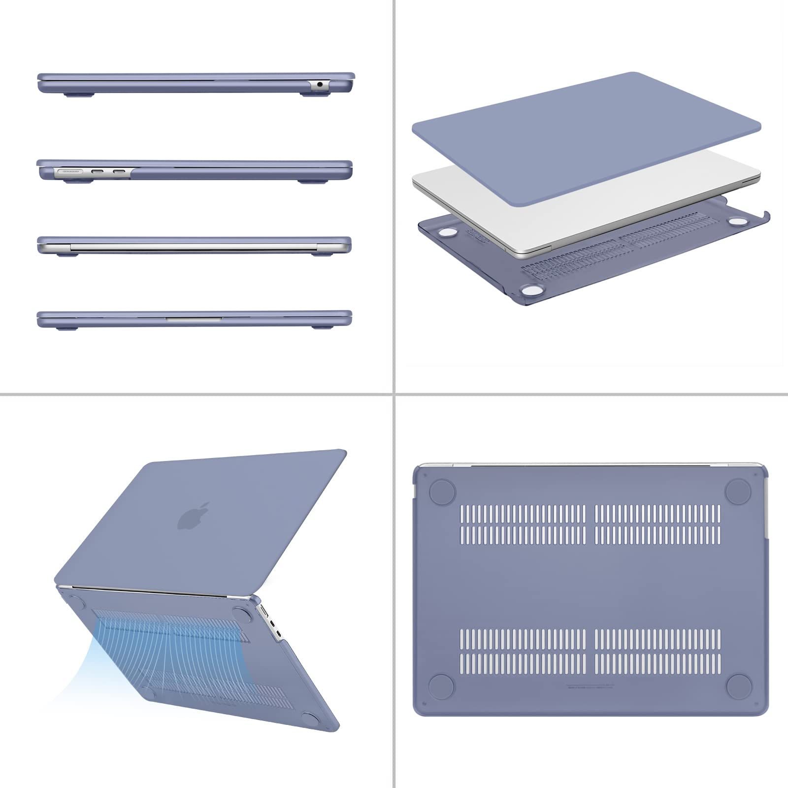 MOSISO MacBook Air 13.6 Inch Case (2022-2025 M2/M3/M4 Models A2681/A3113/A3240) - Hard Plastic Shell with Keyboard Cover & Screen Protector - Lavender Gray - Perfect for Work, Travel & School Protection
