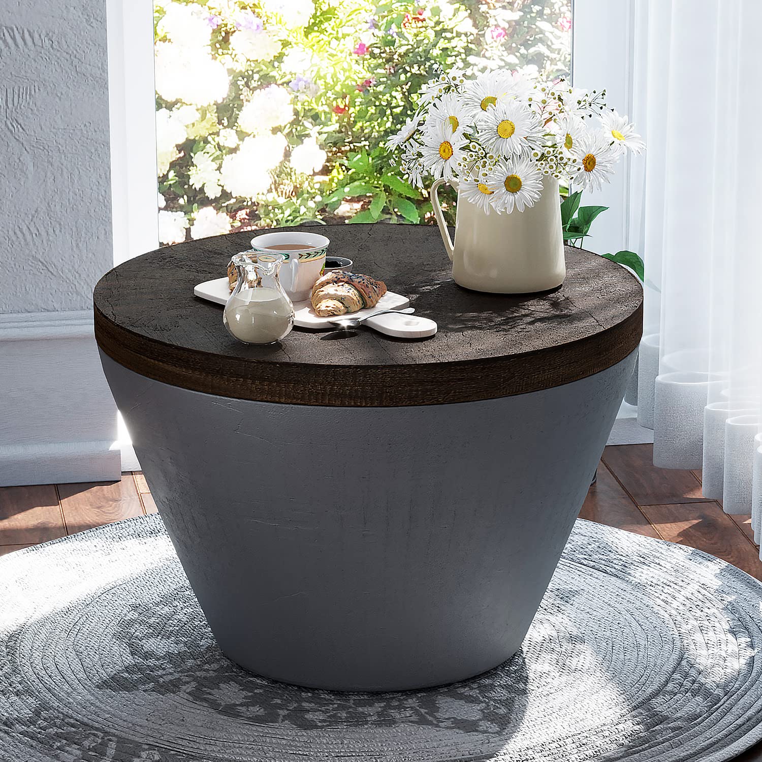 Modern Outdoor Coffee Table - Bowl-Shaped Concrete Side Table for Living Room, Patio, Backyard & Garden - Perfect for Lounging, Entertaining & Outdoor Decor