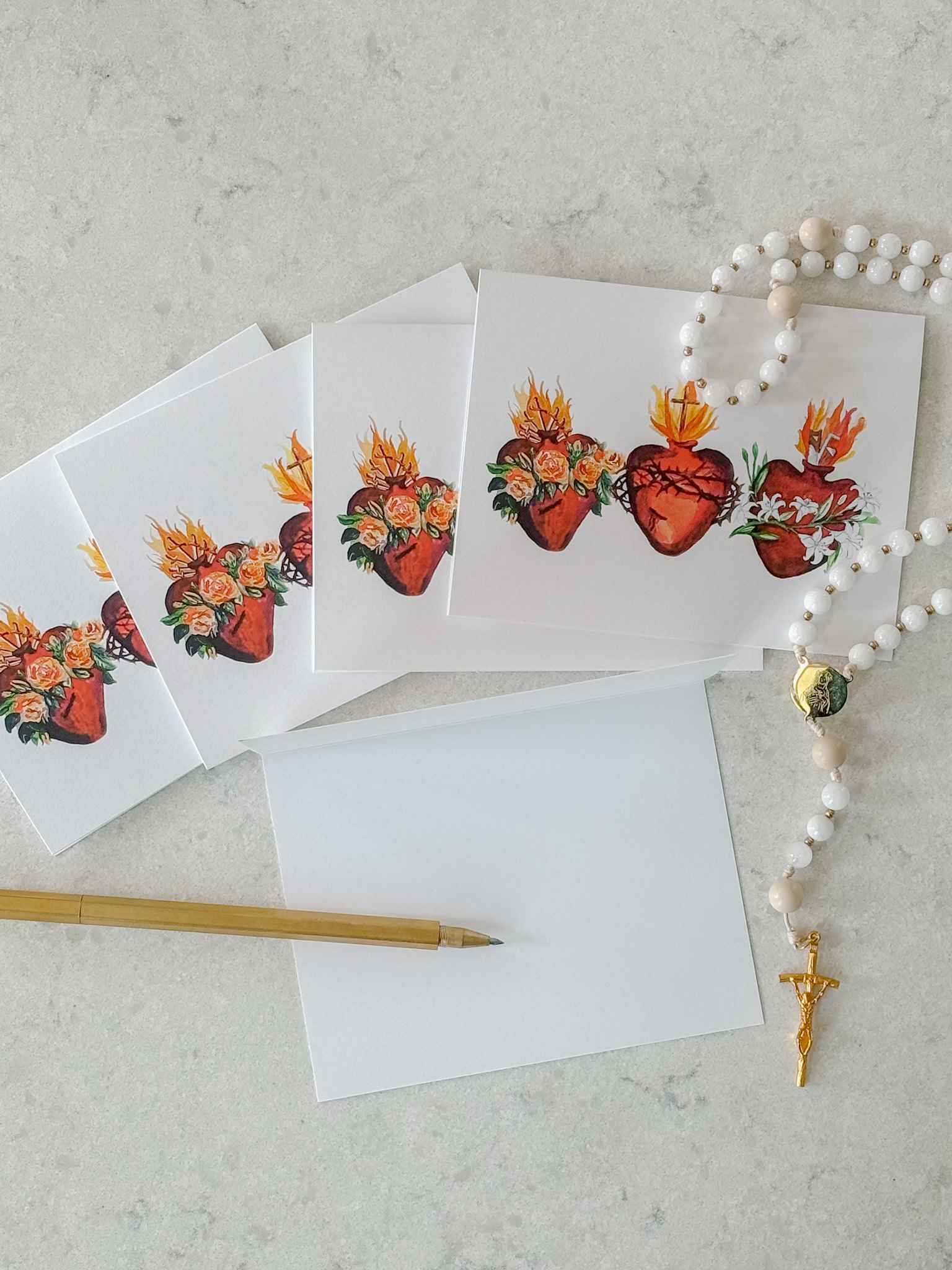 Hearts of the Holy Family Greeting Cards - Set of 5 Religious Christmas Cards for Family, Friends & Church Members - Perfect for Holiday Gifts, Christmas Wishes & Religious Celebrations
