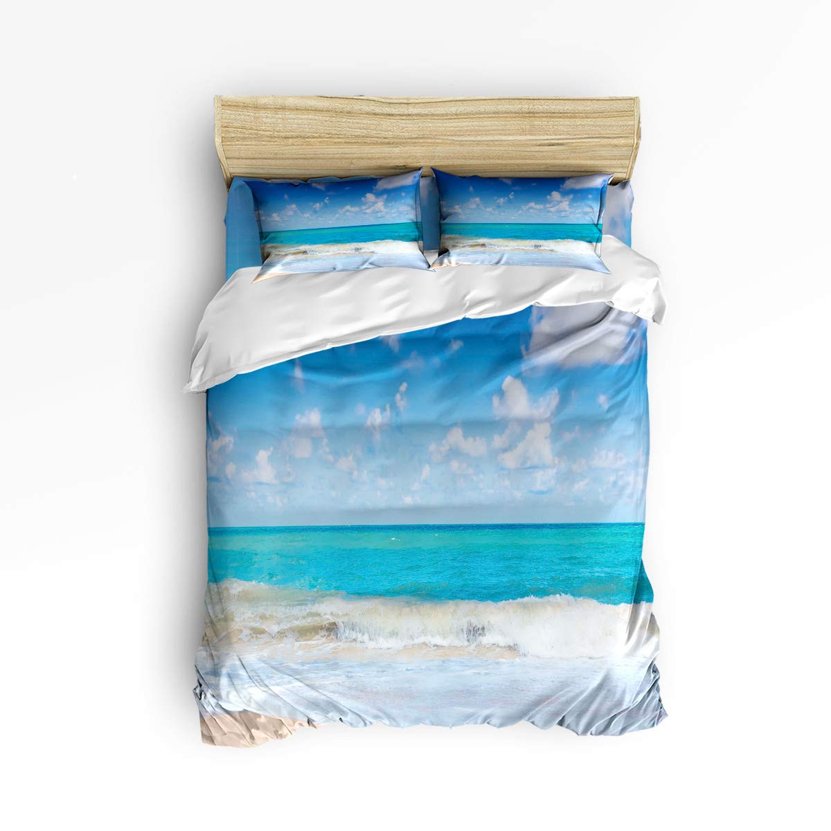 USOPHIA Twin Size 4-Piece Bed Sheet Set - Beach Ocean Theme with Wavy Surface Scenery | Soft & Breathable Cotton Sheets for Kids & Guest Rooms | Perfect for Summer, Coastal Decor & Beach House Bedding
