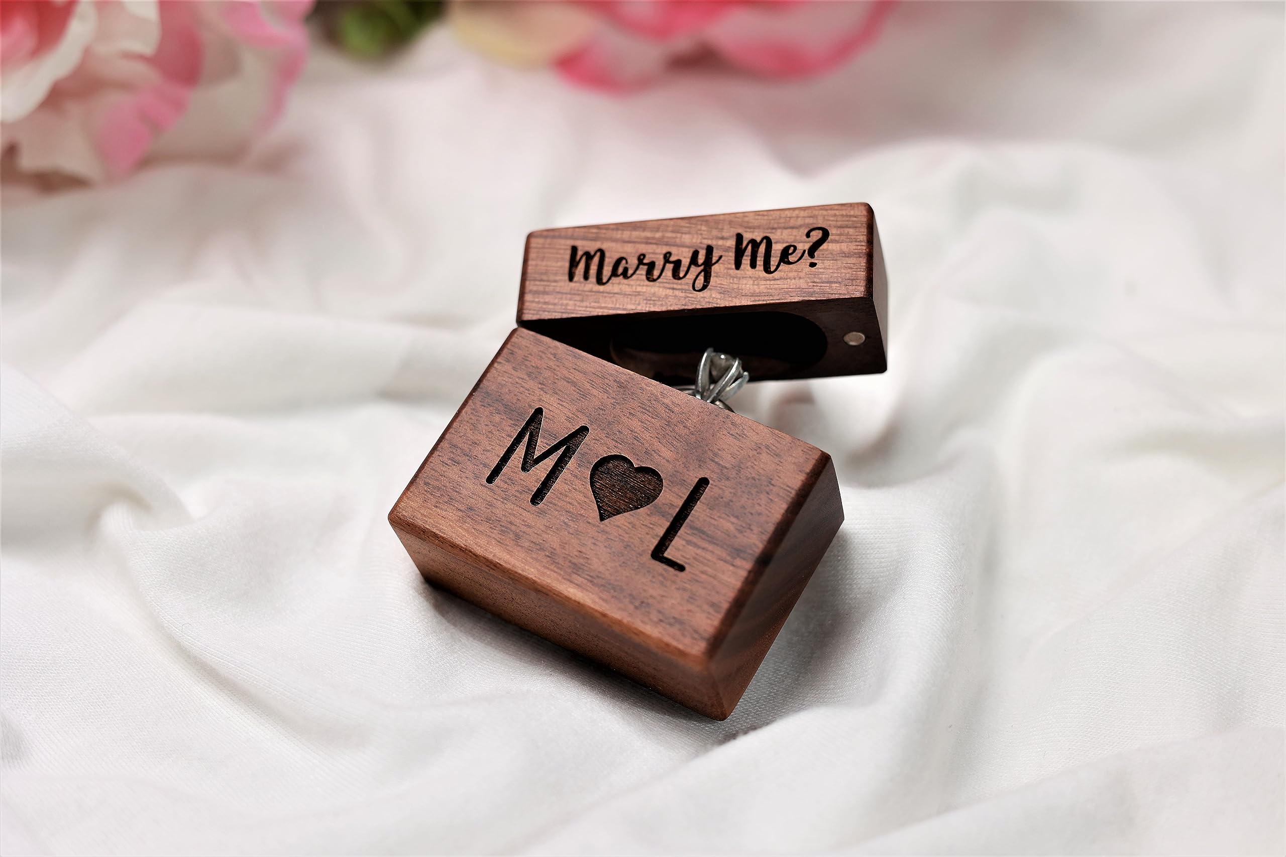Personalized Wooden Ring Box for Engagement & Proposal - Custom Engraved Slim Jewelry Gift Box by Northstar Engraving | Wedding, Anniversary & Romantic Occasions