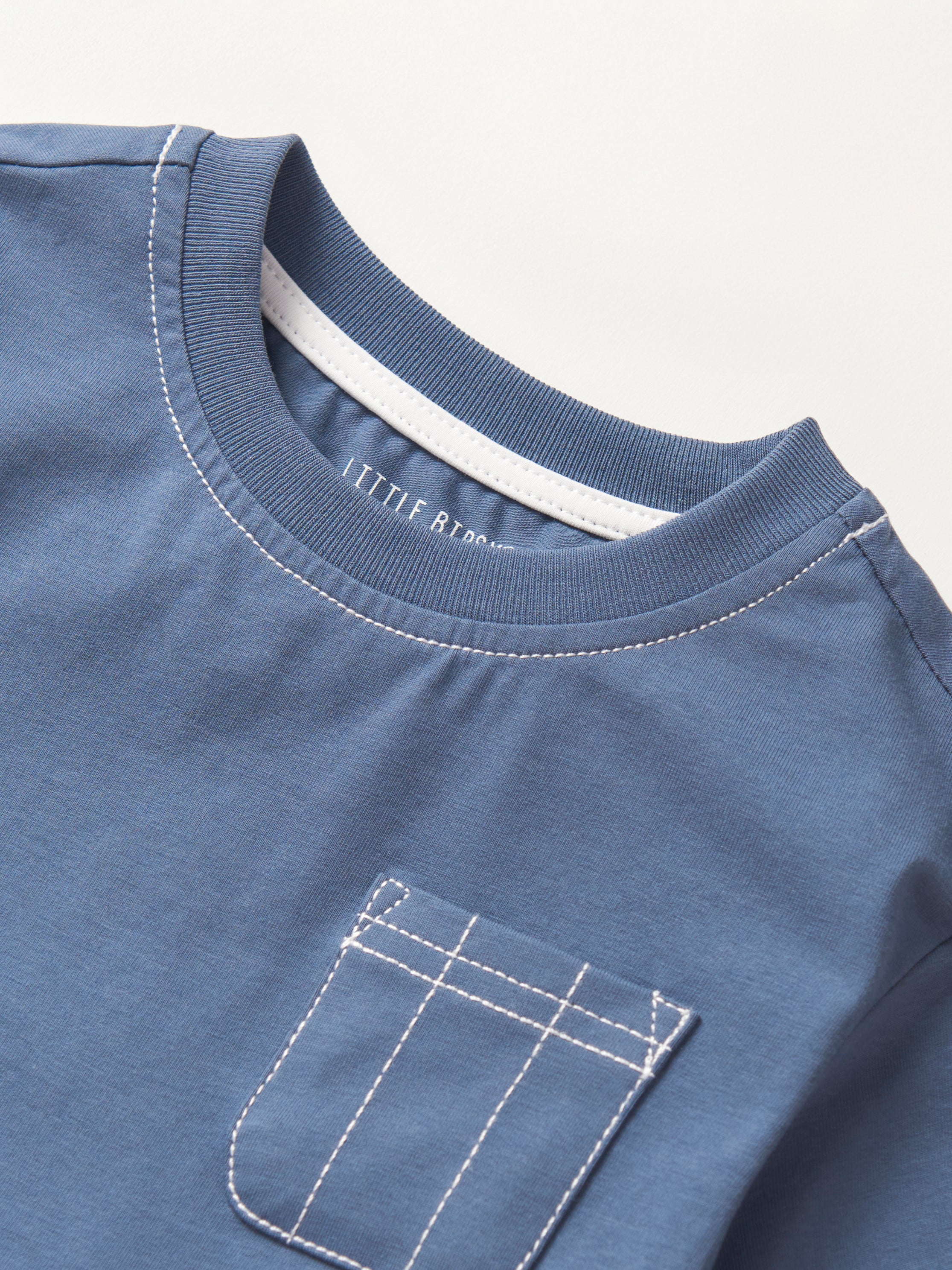 Men's Contrast Thread T-Shirt - Blue Casual Tee for Everyday Wear | Comfortable Cotton Shirt for Street Style & Outings