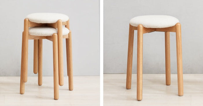 Solid Oak Wood Makeup Stool - Durable & Stylish Vanity Seat for Bedroom, Bathroom, or Dressing Room