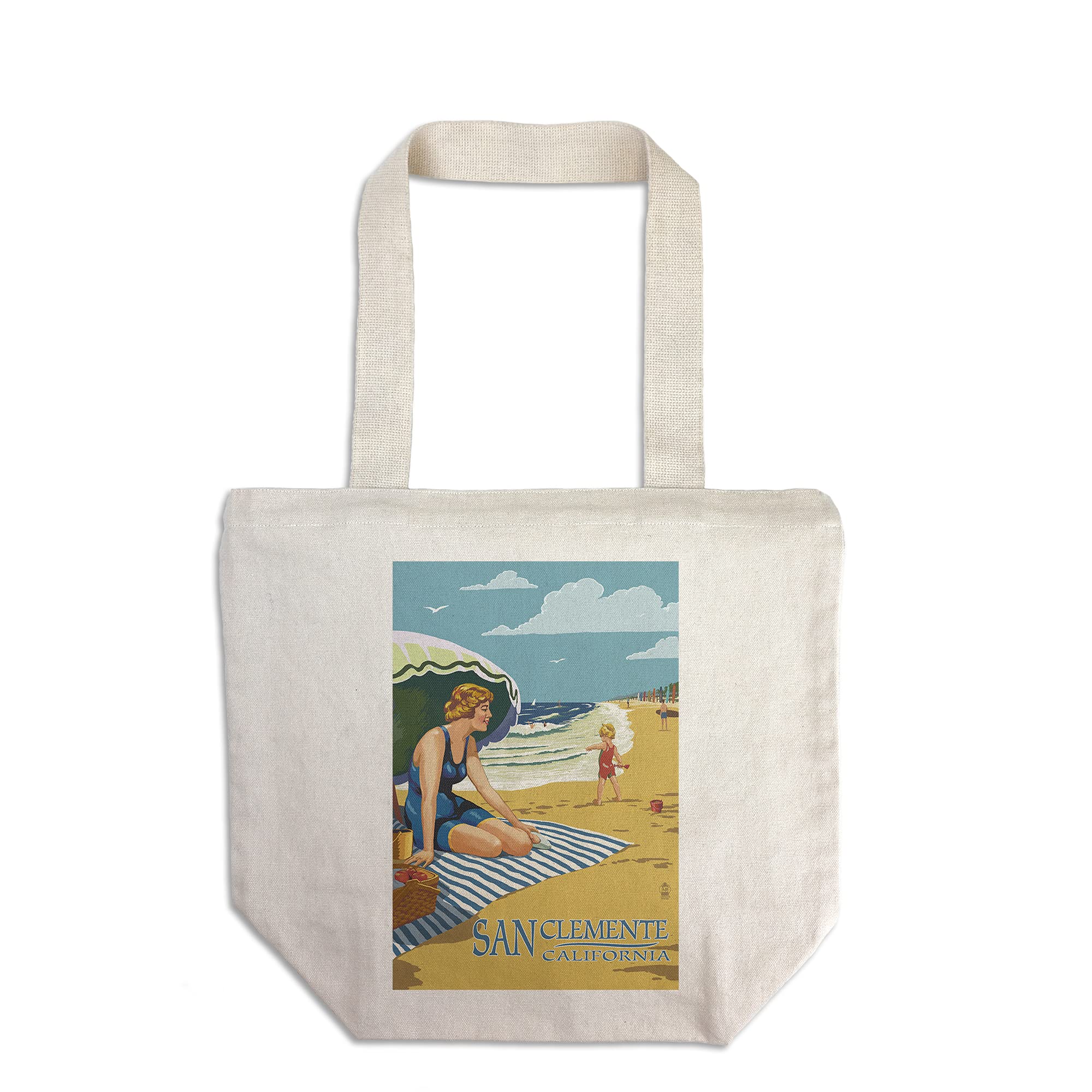 Lantern Press San Clemente California Beach Tote Bag - 100% Cotton Canvas Reusable Shopping Bag for Women | Perfect for Groceries, Beach Trips & Everyday Use