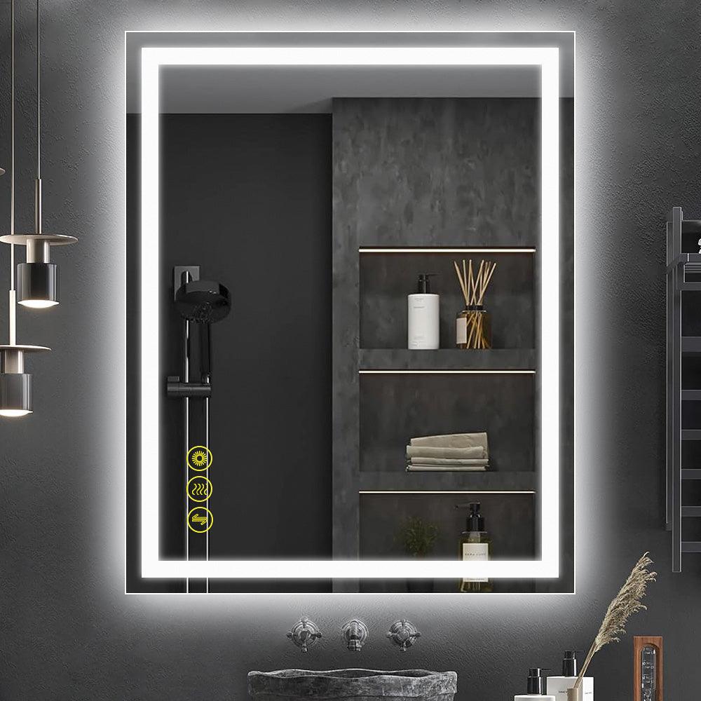 GlareGuard Rectangular Anti-Fog Dimmable LED Bathroom Mirror with Backlit - Perfect for Makeup, Shaving & Skincare Routine