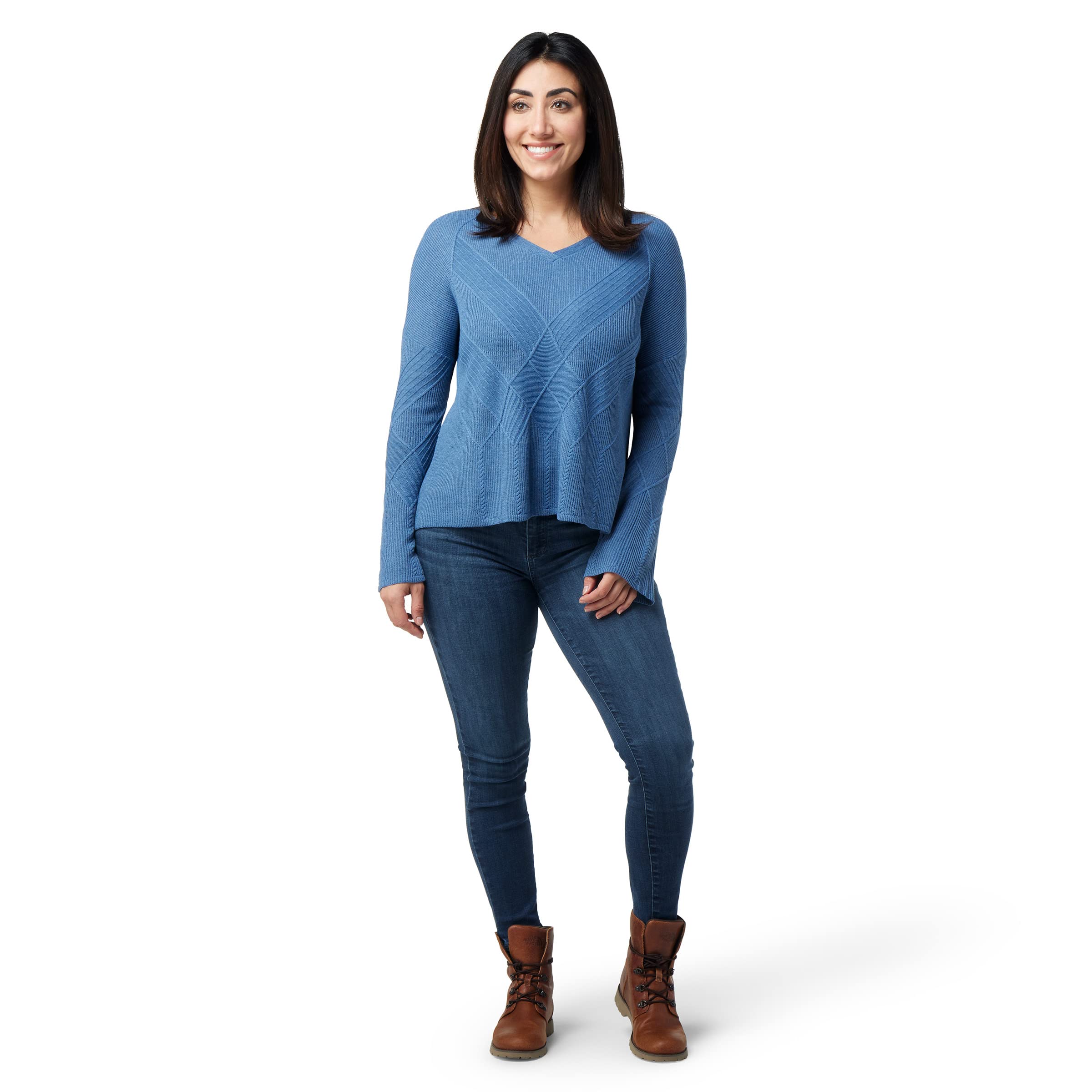 Smartwool Women's Merino Wool V-Neck Sweater - Shadow Pine Cable Knit, Regular Fit for Warmth & Comfort | Perfect for Outdoor Adventures, Casual Wear & Cold Weather Layering