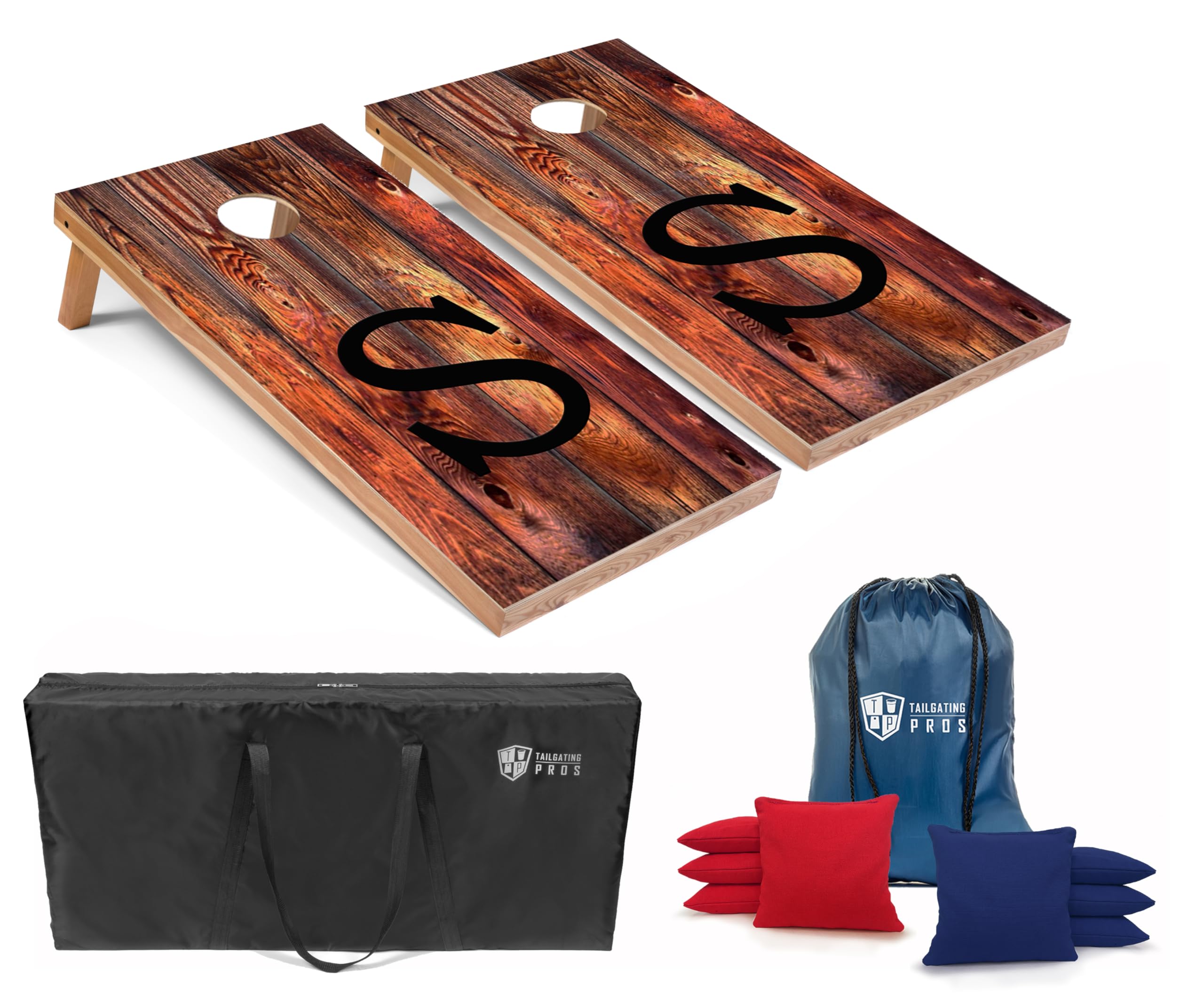 Monogrammed Red Cornhole Boards with LED Ring Lights - 4'x2' Lightweight Cornhole Game Set Includes 8 Bean Bags & Carrying Case - Perfect for Tailgating, Backyard Parties, and Outdoor Events