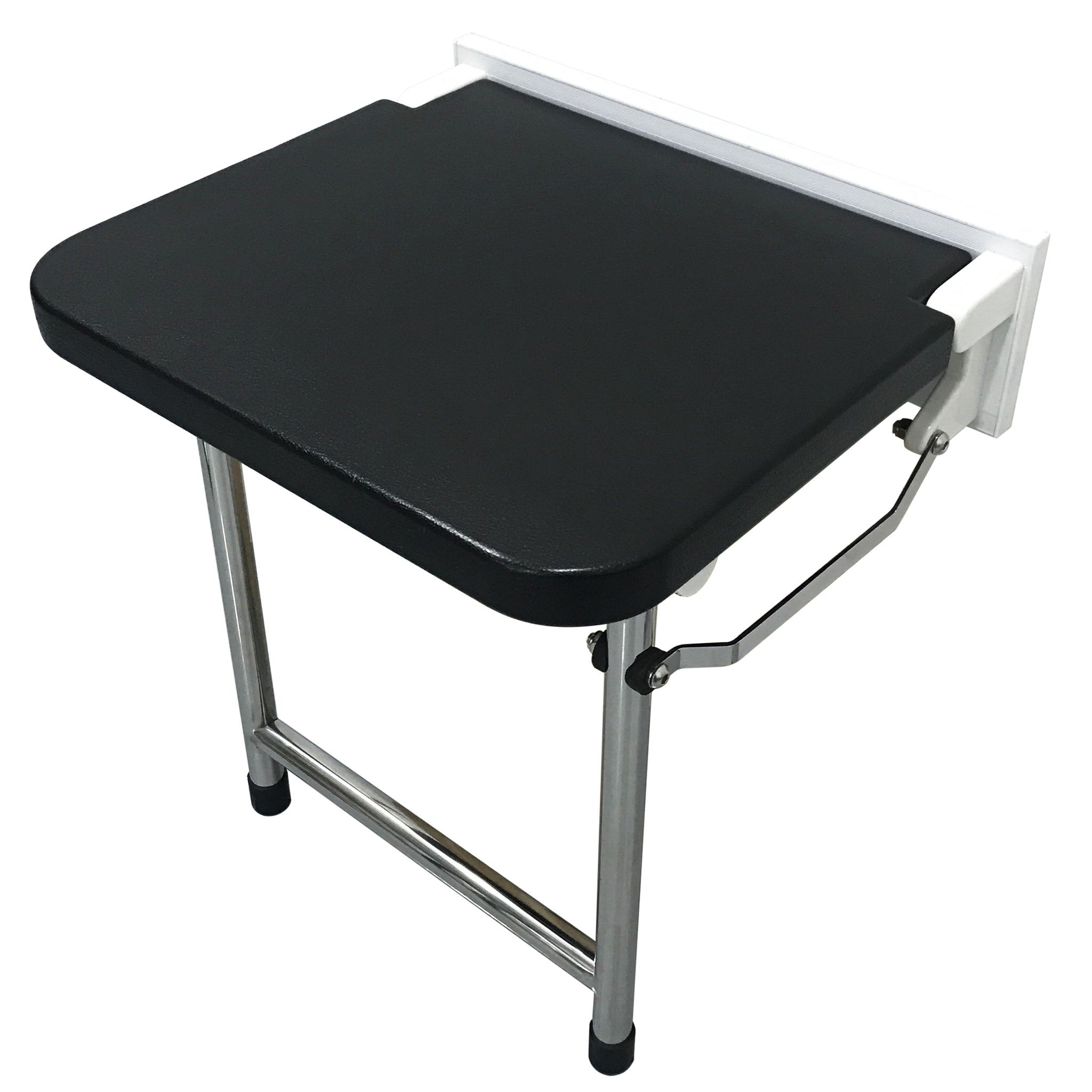 HappyBath Deluxe Wall Mounted Shower Seat With Legs - Foldable Bathroom Bench for Elderly & Disabled - Non-Slip Shower Chair for Safe Bathing & Spa Relaxation