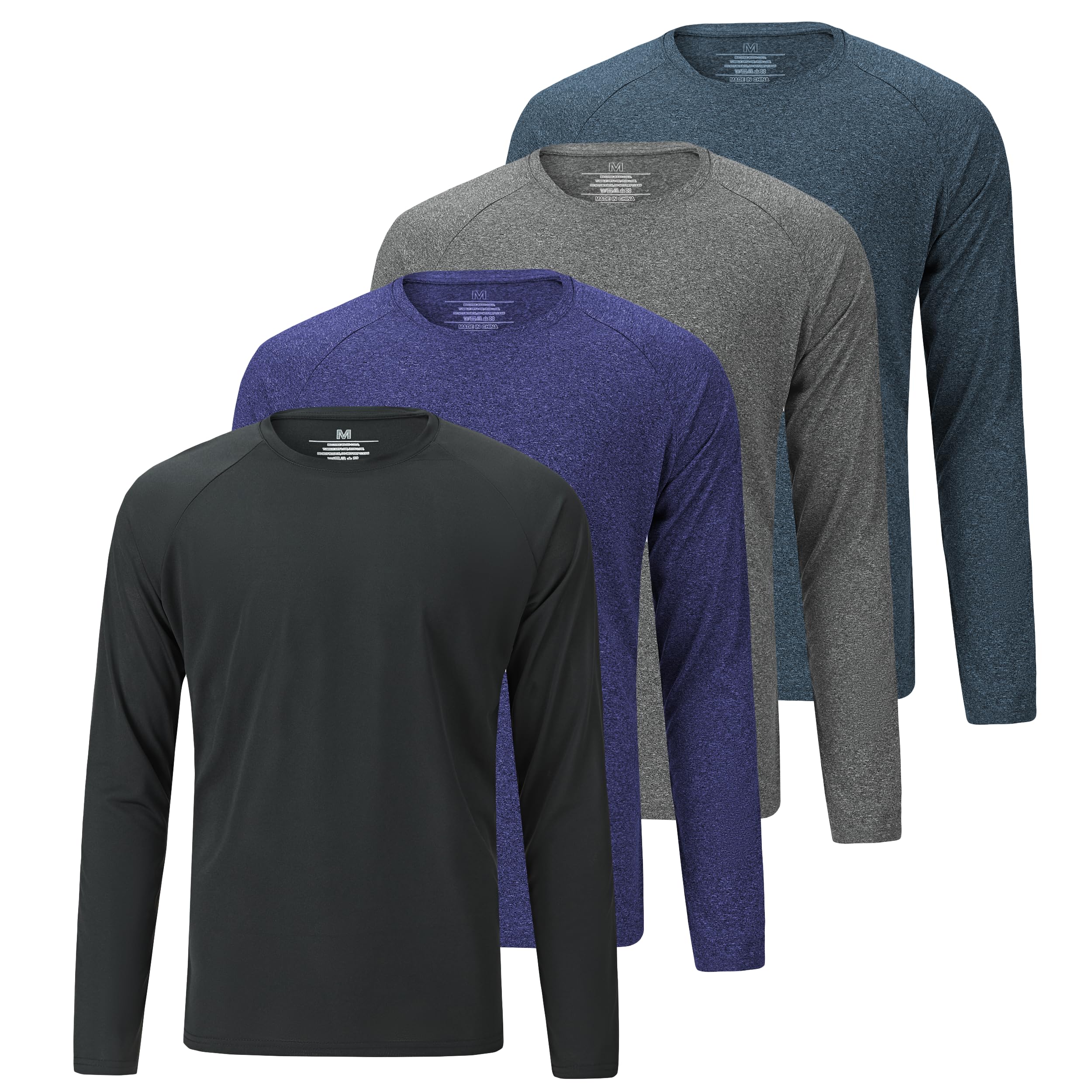 4 Pack Men's Dry Fit Long Sleeve T-Shirts - Moisture Wicking Athletic Shirts for Running, Gym & Workout - Breathable Performance Tees for Sports & Outdoor Activities