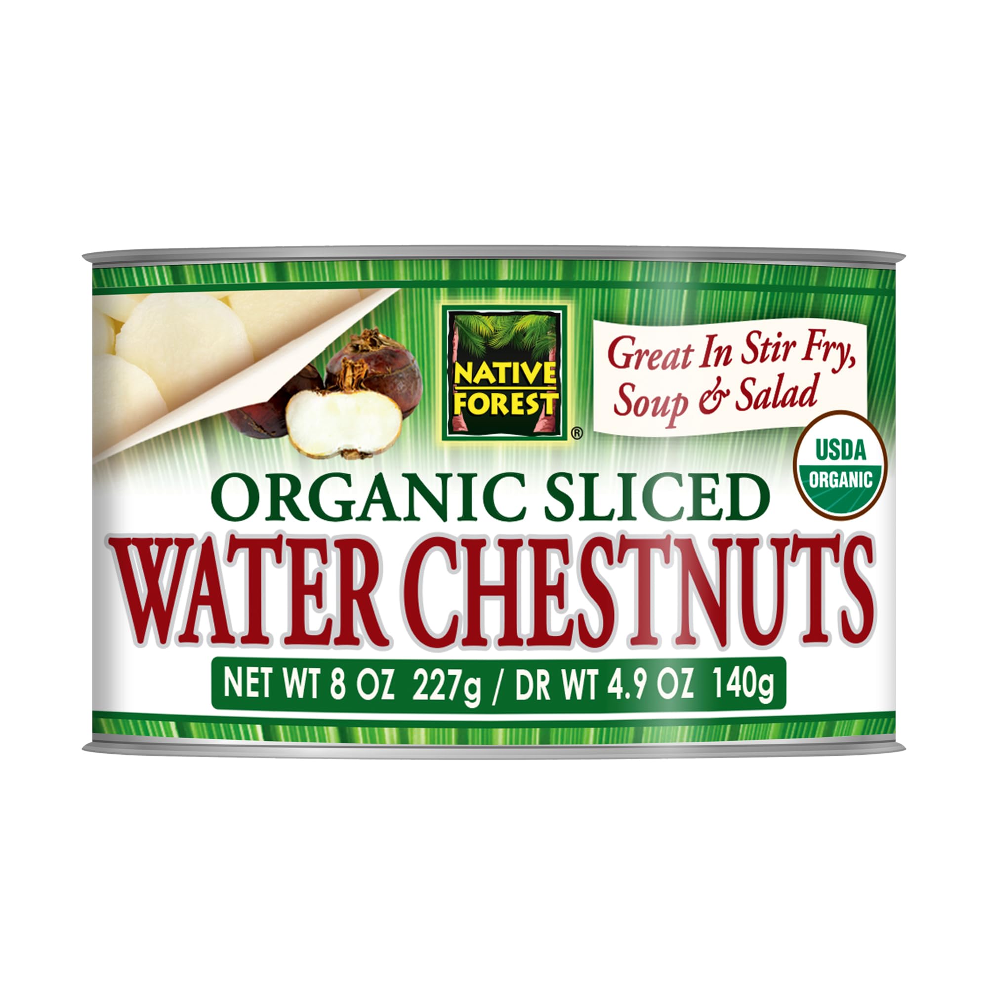 Organic Sliced Water Chestnuts in Can - USDA Certified, Non-GMO, 8 Ounce (Pack of 6) - Perfect for Stir-Fries, Salads & Asian Cuisine