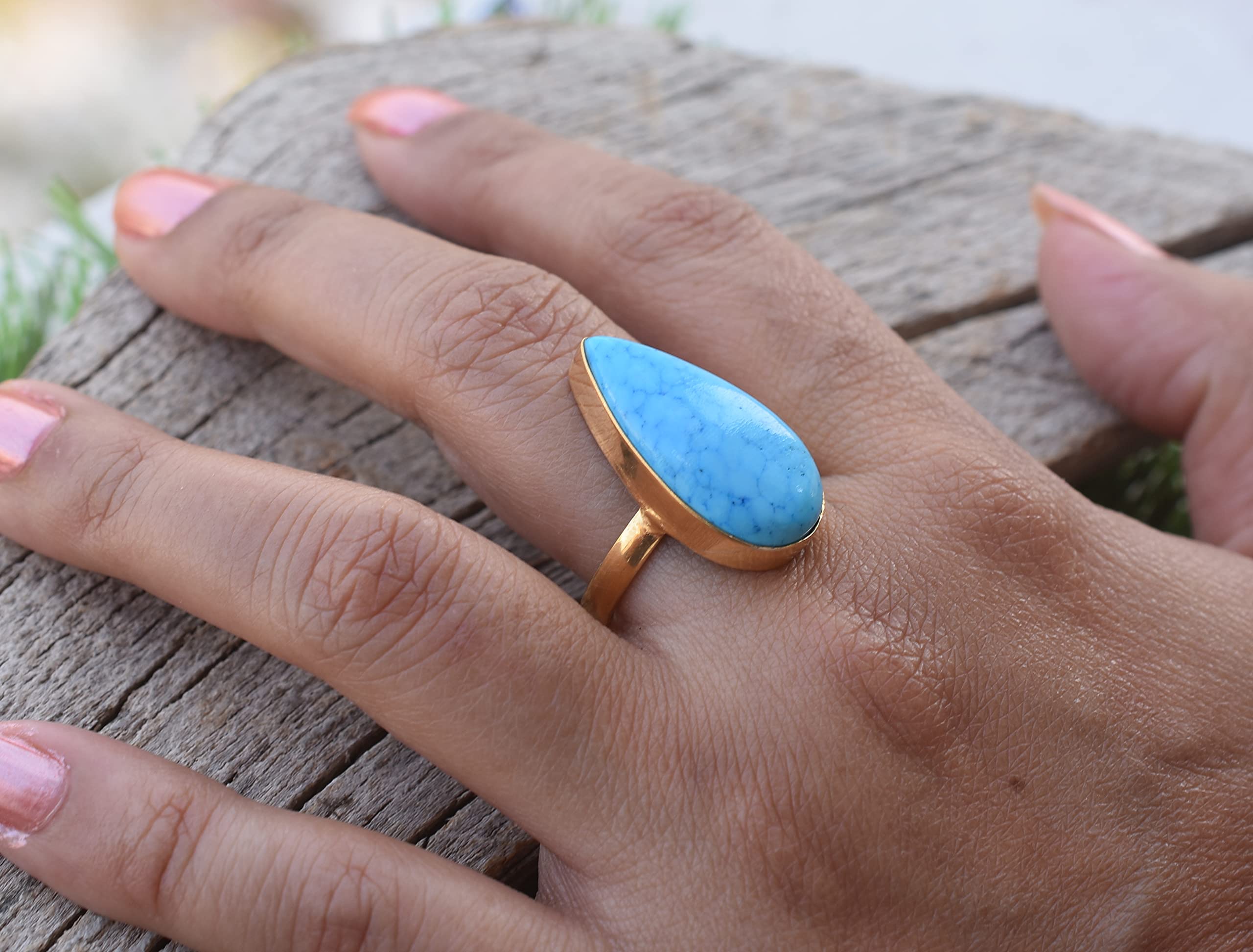 Veracity Jewelry Gold Plated Gemstone Rings for Women & Girls - Handmade Western Style Turquoise Blue Rings - Perfect Gift for Birthday, Anniversary, Wife, Mom, Girlfriend, Sister - Ideal for Casual Wear, Date Night, and Special Occasions