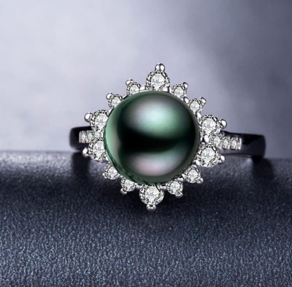 925 Sterling Silver Black Freshwater Pearl Ring for Women - Elegant Wedding Band, Size 6-10 - Perfect for Bridal Jewelry, Anniversary Gifts & Special Occasions