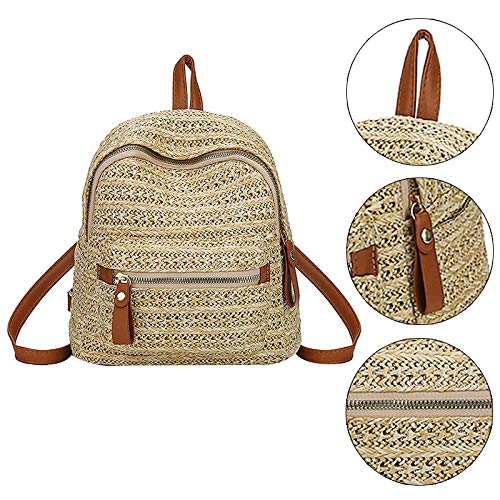 ZLM Handwoven Straw Backpack for Women - Bohemian Beach Purse for Casual Holidays