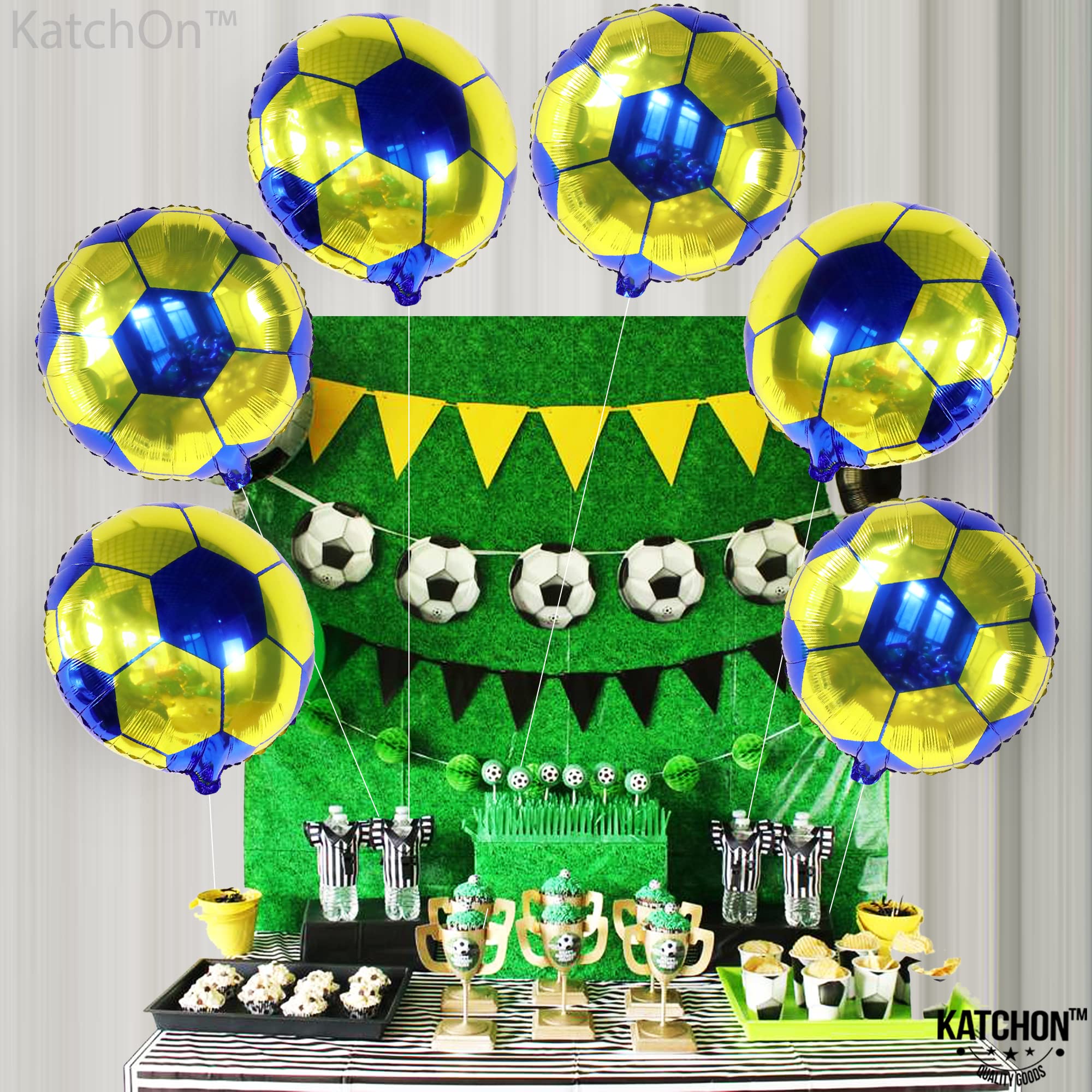 18-Piece Soccer Balloons Set - 18 Inch Large Round Foil Balloons for Soccer Birthday Party Decorations (Black, Red, Yellow) - Perfect for Soccer Themed Parties, Baby Showers & Game Day Decor