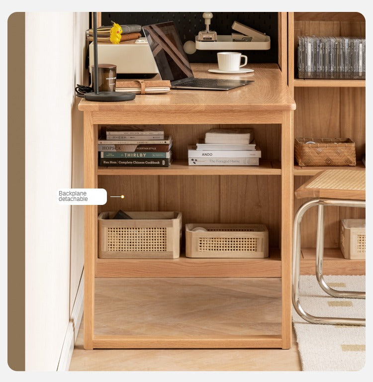 Solid Oak Wood Integrated Desk Cabinet with Storage - Modern Home Office Furniture for Work & Study