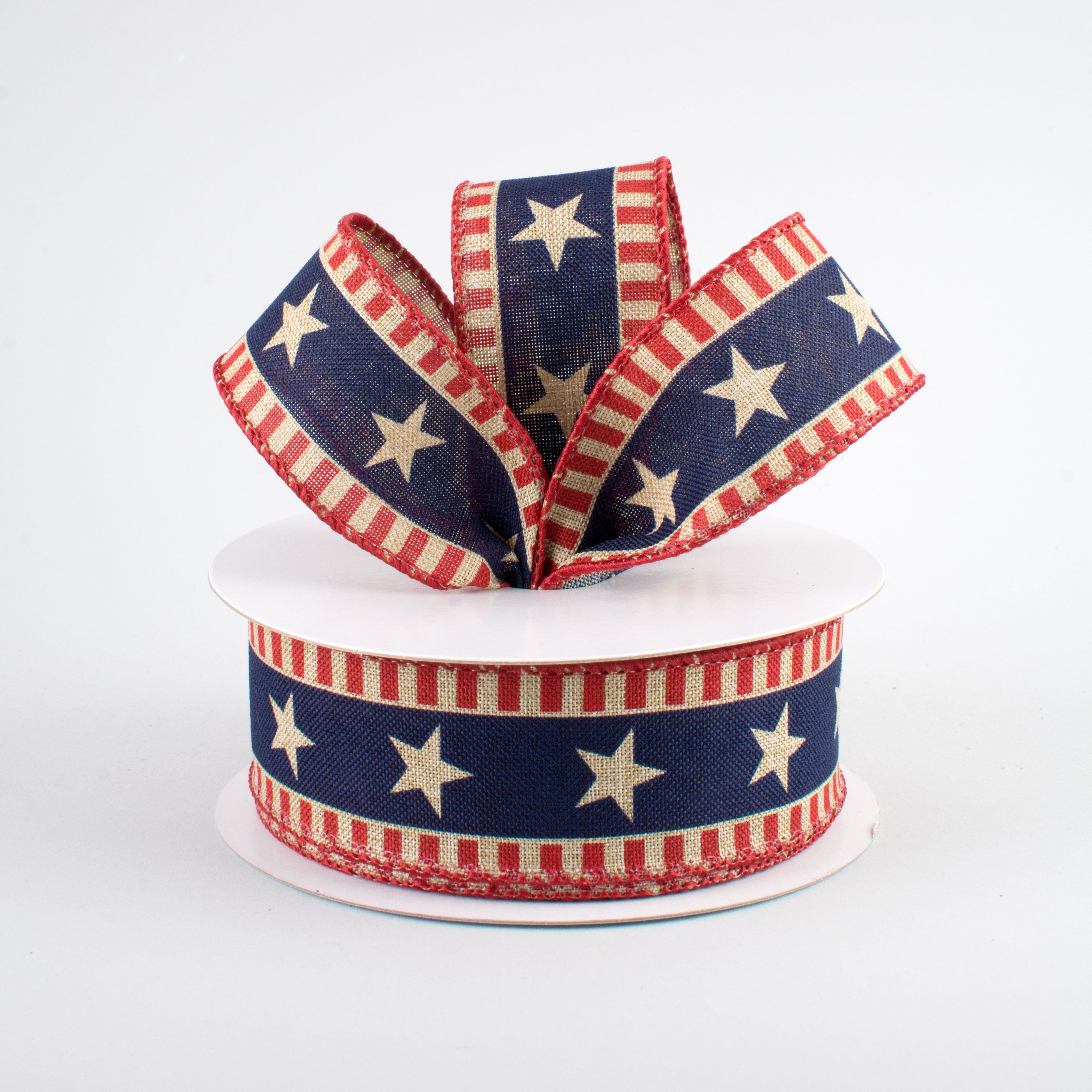 1.5 Inch Bold Patriotic Star & Stripes Ribbon - Beige (10 Yards) for DIY Crafts, Gift Wrapping, and Holiday Decorations