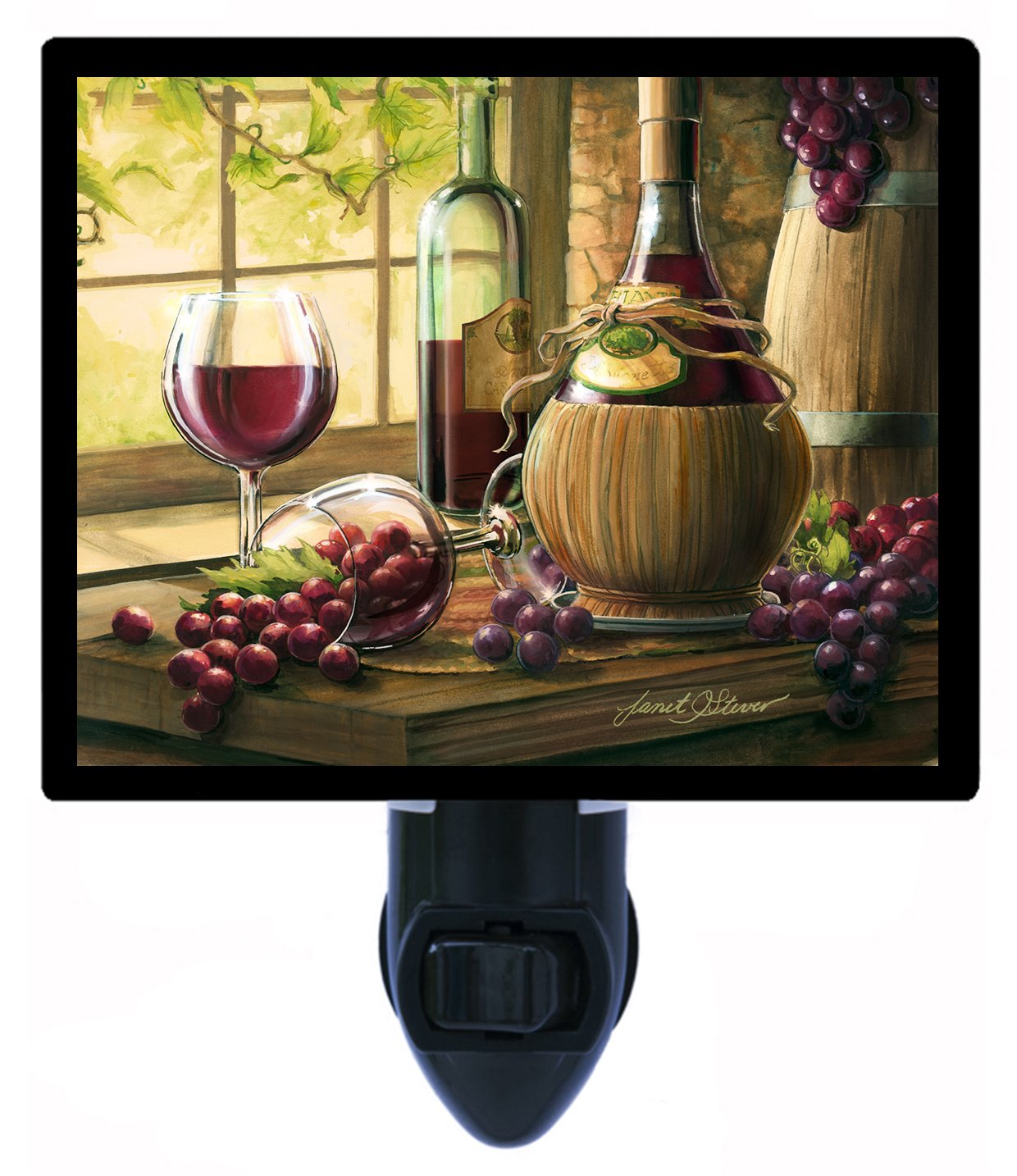 Chianti Wine Bottle & Grapes LED Night Light - Romantic Bar & Home Decor for Bedroom, Nursery, Kitchen, or Gift