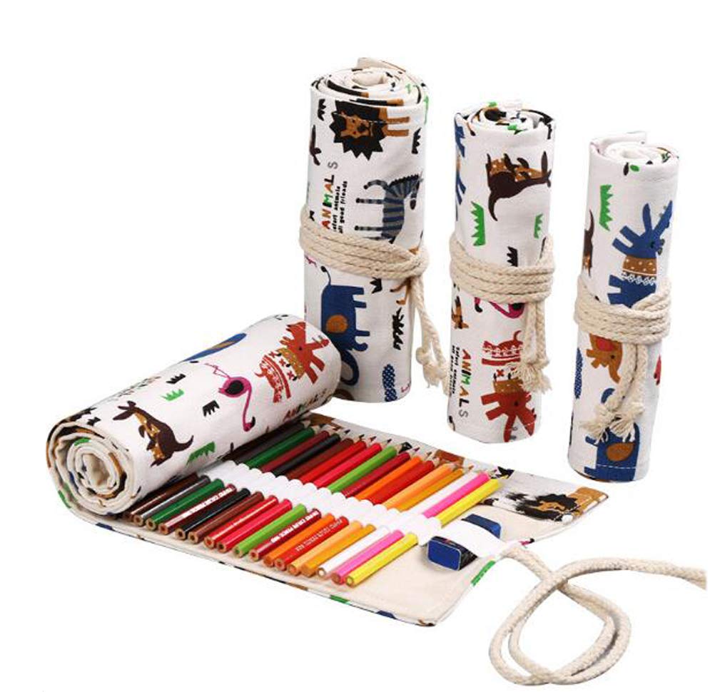 36-Slot Colored Pencil Roll-Up Wrap - Vibrant Multicolor Cartoon Pencil Case with Bungee Handle - Perfect for Artists, Students & Travel Art Supplies Organization