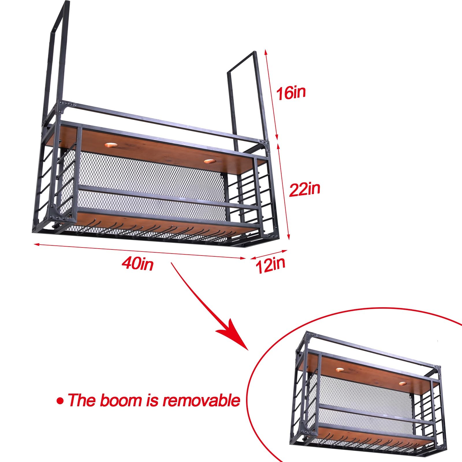 Adjustable Ceiling Hanging Wine Rack with Glass Holder & Shelf - Modern Wall Decor for Bar, Home & Cafe - Large Capacity 4 Sizes (100cm/40in) - Perfect for Kitchen, Dining Room & Wine Cellar Organization