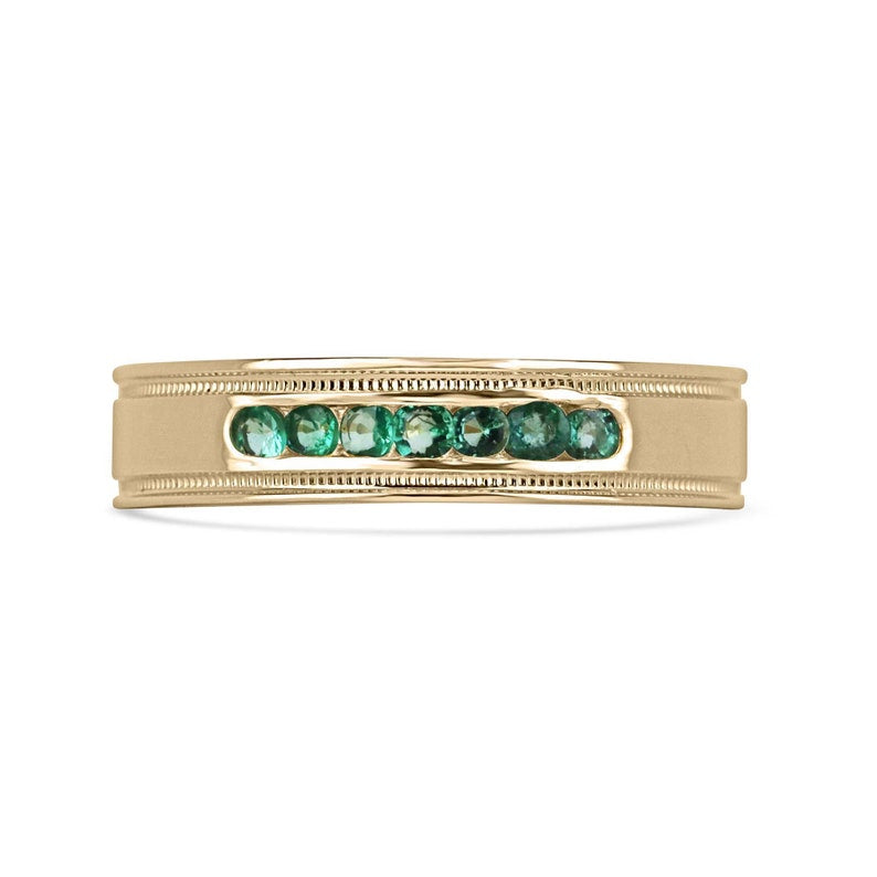 0.40tcw Medium Green Round Cut Men's Emerald Ring - 14K Gold Unisex Wedding Band for Engagement, Anniversary & Gift
