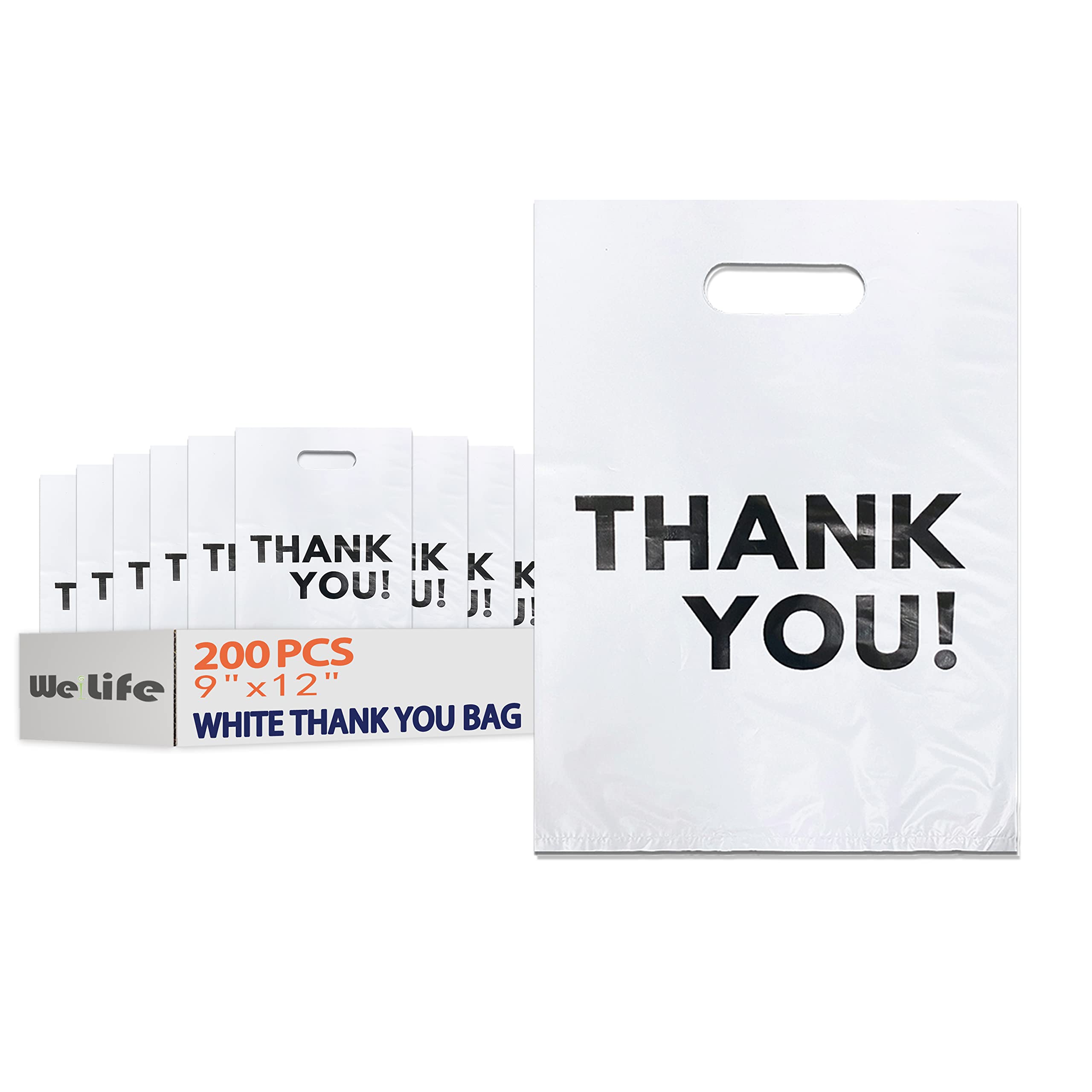 200PCS White 9x12 Plastic Thank You Shopping Bags - Bulk Merchandise Bags for Retail Stores, Small Business & Boutique Gifts - Perfect for Packaging Purchases, Customer Appreciation & Brand Promotion