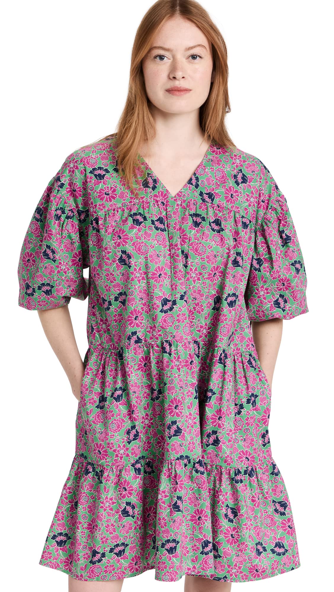 SUNDRY Women's Floral Print Summer Dress - Casual Short Sleeve A-Line Midi Dress for Beach, Vacation & Everyday Wear