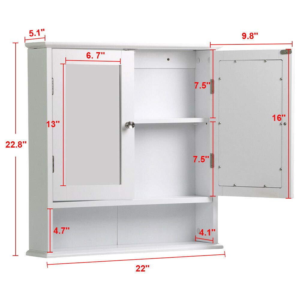 Adjustable Wooden Bathroom Wall Mirror Cabinet with Mounted Medicine Shelf - Space Saving Storage for Toiletries, Cosmetics & Essentials - Perfect for Bathroom, Vanity & Small Space Organization