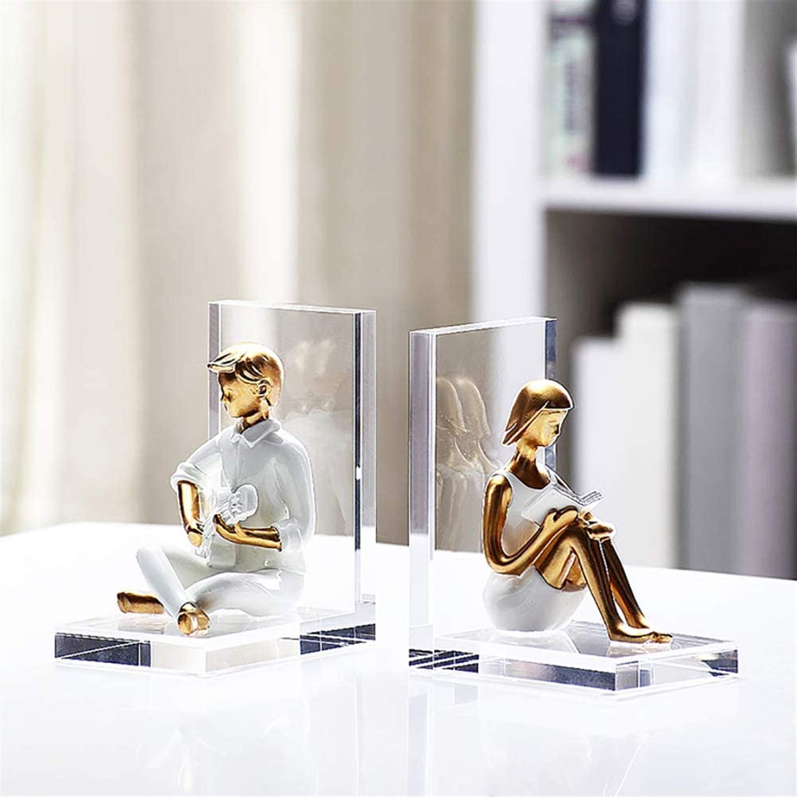 Romantic Love Story Bookends - Guitarist & Reader Couple - Decorative Bookends for CDs, Albums, Magazines & Heavy Books - Perfect for Bookshelves, Office Desks & Gift Giving
