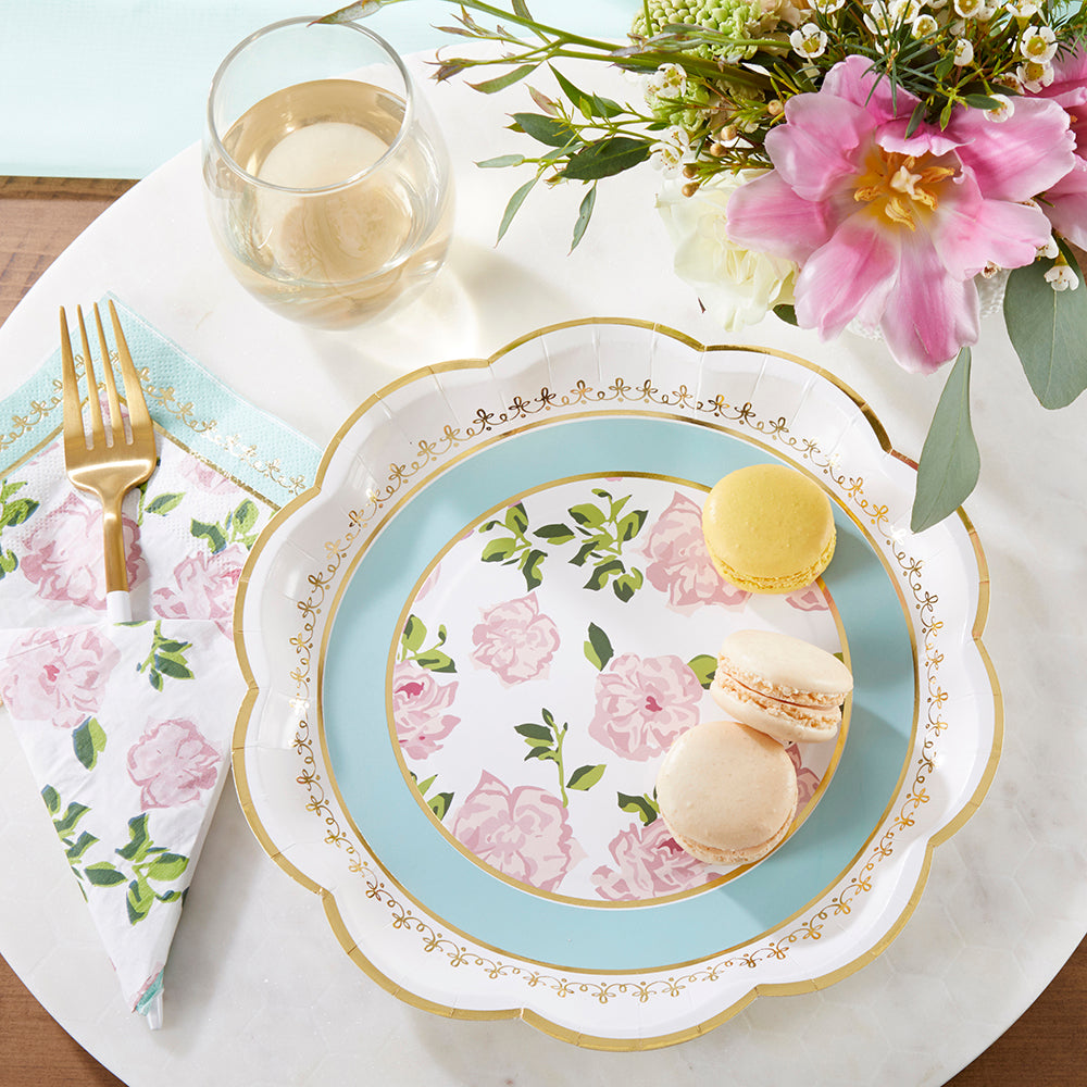 Premium 9-Inch Blue Paper Plates for Tea Parties - Set of 16 | Elegant Disposable Tableware for Afternoon Tea, Baby Showers & Bridal Showers