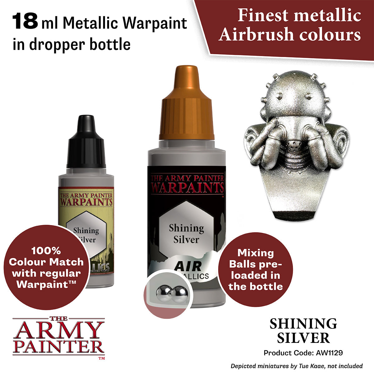 Warpaints Air Metallics Shining Silver - Premium Metallic Paint for Miniatures & Models - Perfect for Warhammer, Cosplay & DIY Crafts