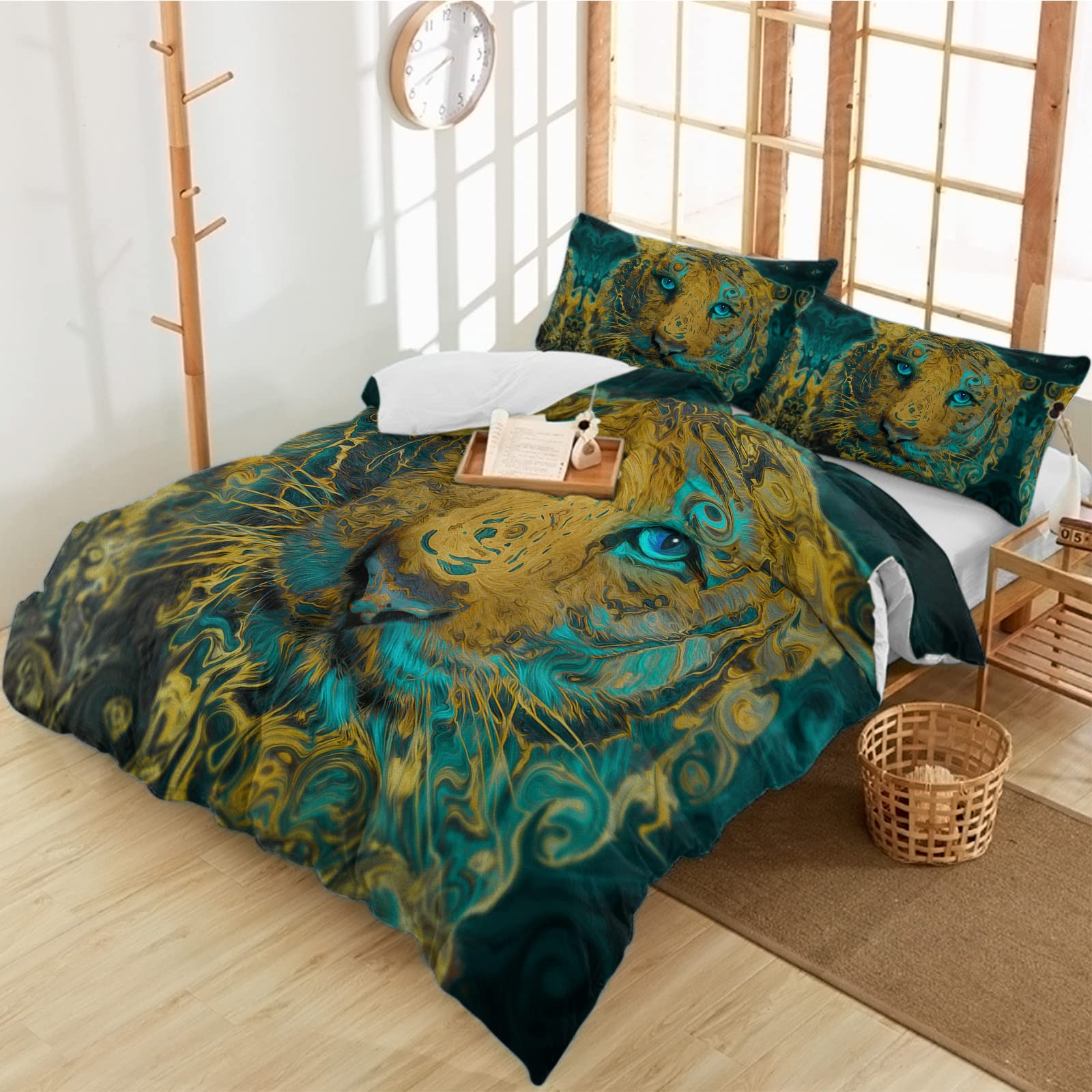 Luxury Watercolor Abstract Safari Tiger Duvet Cover Set - 3 Piece King/Queen Size Bedding with 2 Pillow Shams, Soft Printed Comforter Cover for Bedroom Decor | Perfect for Jungle Theme Rooms, Wildlife Lovers & Modern Home Decor