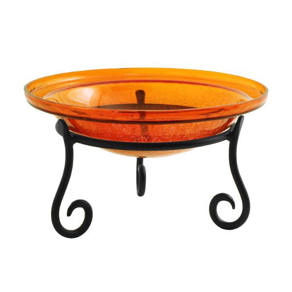 Handmade Mandarin Crackle Glass Birdbath Bowl - Outdoor Garden Decoration for Birds & Wildlife - Perfect for Patio, Yard & Backyard Bird Watching