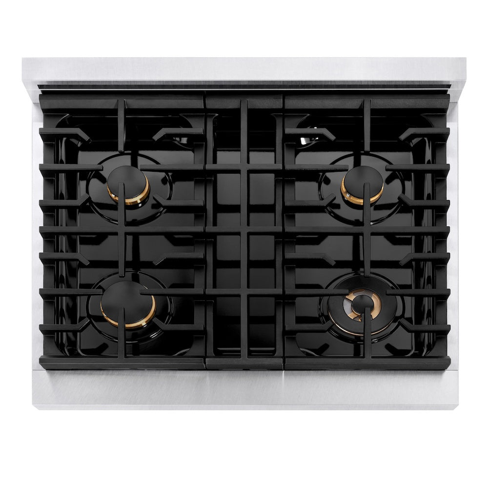 ZLINE Autograph Edition 30-inch Dual Fuel Range - 4.2 cu. ft. Capacity, 4-Burner Gas Cooktop & Electric Convection Oven - Satin Stainless Steel with White Matte Door & Matte Black Accents (SDRSZ WM 30 MB) - Perfect for Modern Kitchens, Home Chefs & Gourmet Cooking