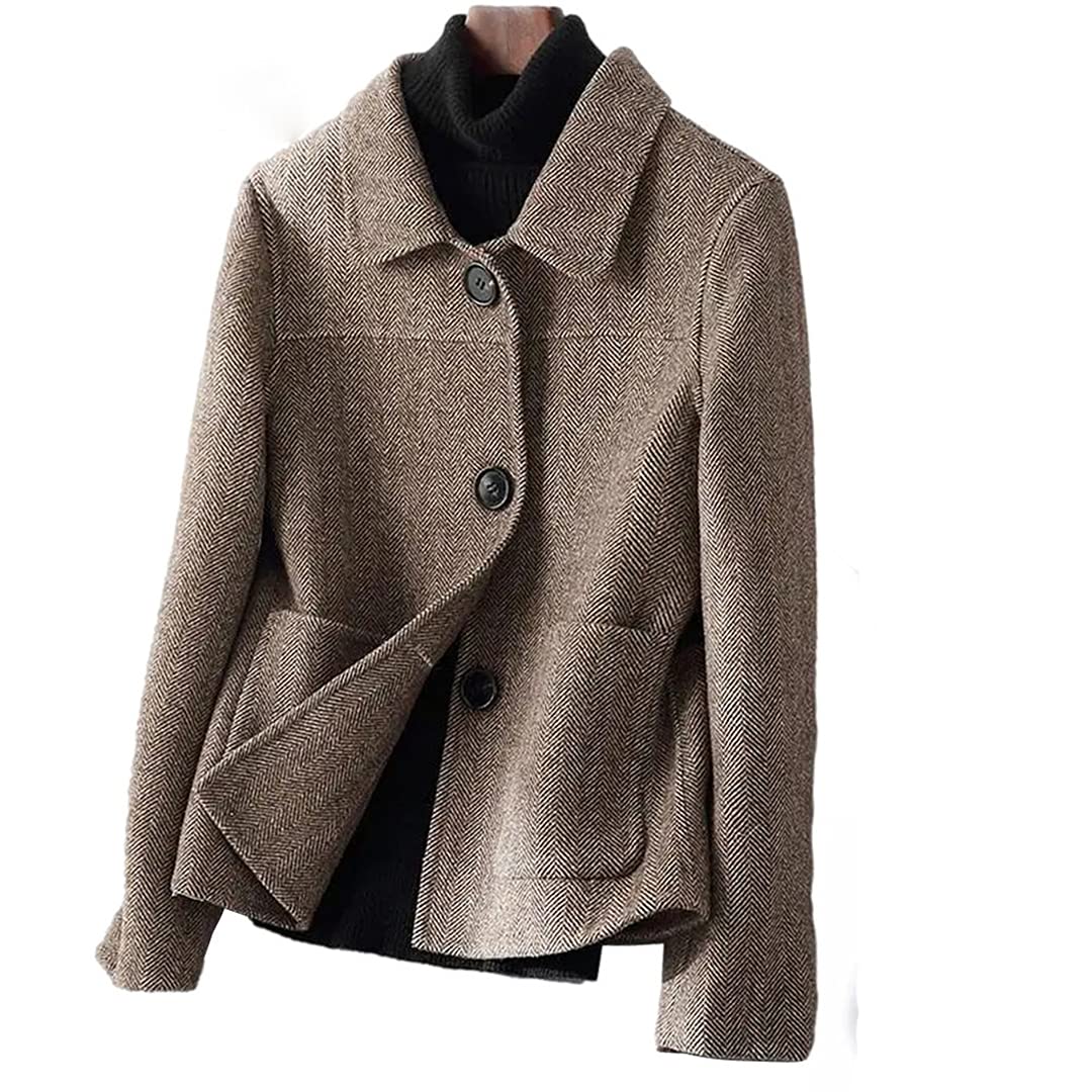 Korean Wool Coat for Petite Women - Warm Winter Loose Casual Outerwear (Brown) | Perfect for Office, Dating & Holiday Outfits