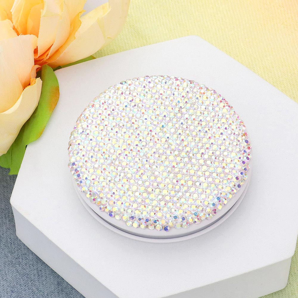 Sparkly Rhinestone Round Compact Mirror with Bling - Portable Makeup Mirror for Women & Girls - Perfect for Travel, Purse, and Vanity Use