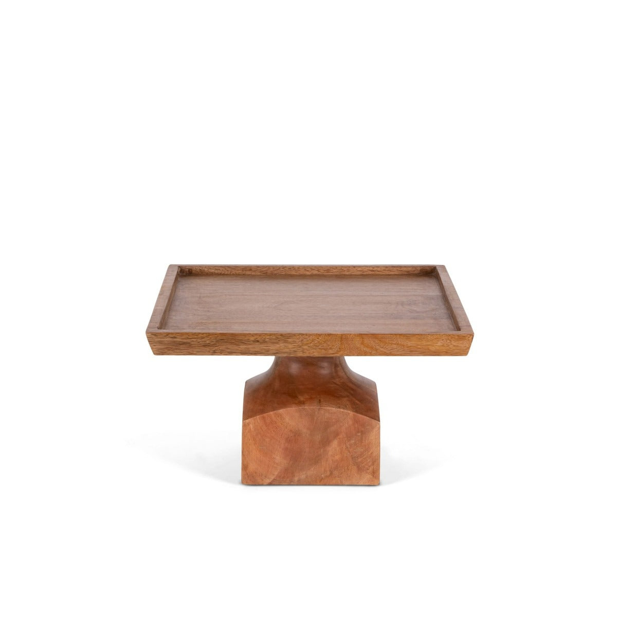 Mango Wood Square Serving Pedestal Stand - Elegant Wooden Cake Stand with 12