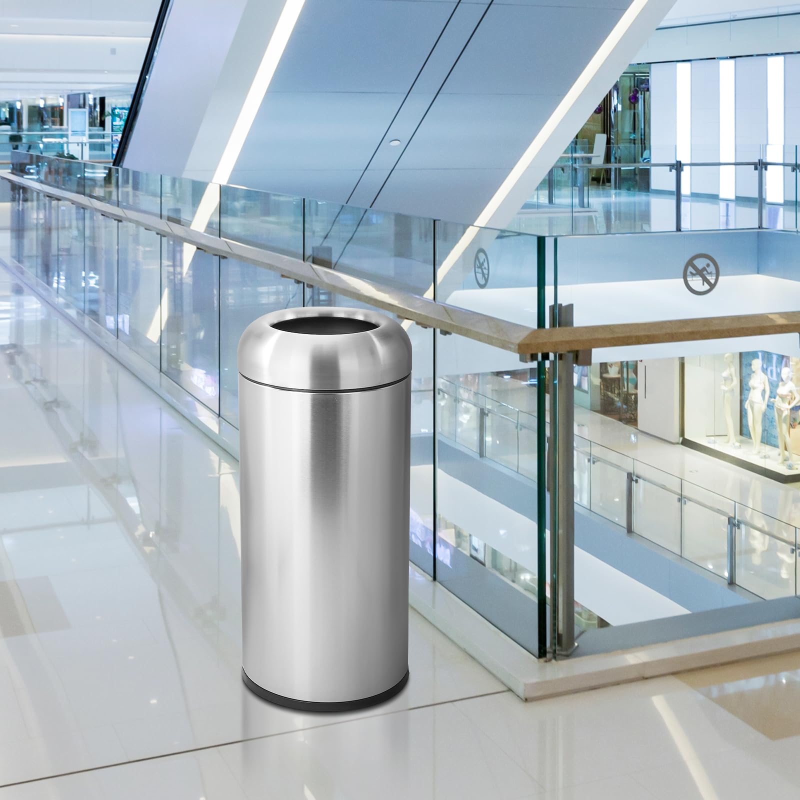 WICHEMI 16 Gallon Stainless Steel Commercial Trash Can with Lid - Heavy Duty Indoor/Outdoor Garbage Bin for Kitchen, Office, Restaurant & Industrial Use - Open Top Waste Container with Cabinet Enclosure