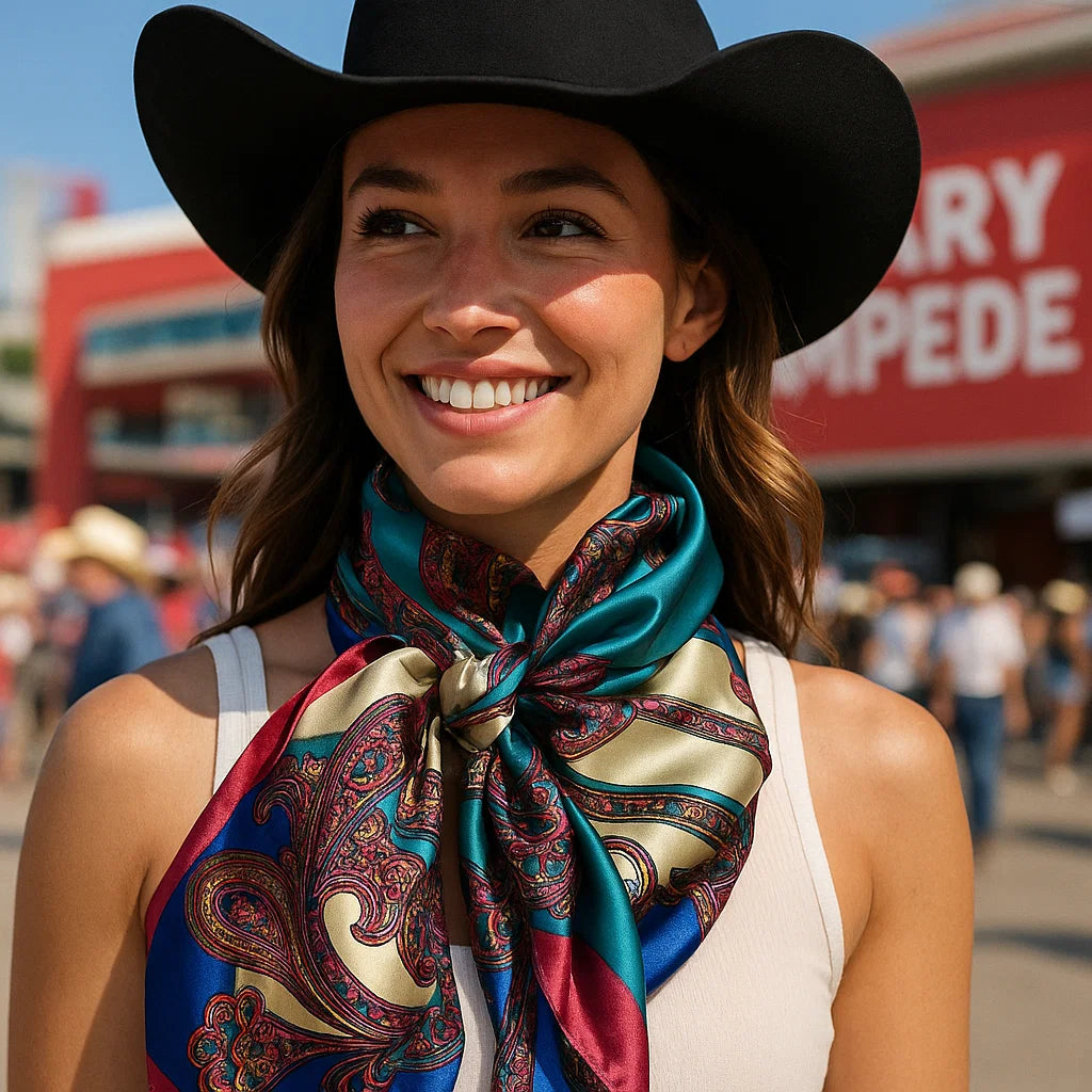35X35 Electric Turquoise Paisley Wild Scarf for Cowboy & Western Fashion - Lightweight Bandana for Horse Riding, Rodeo & Outdoor Activities