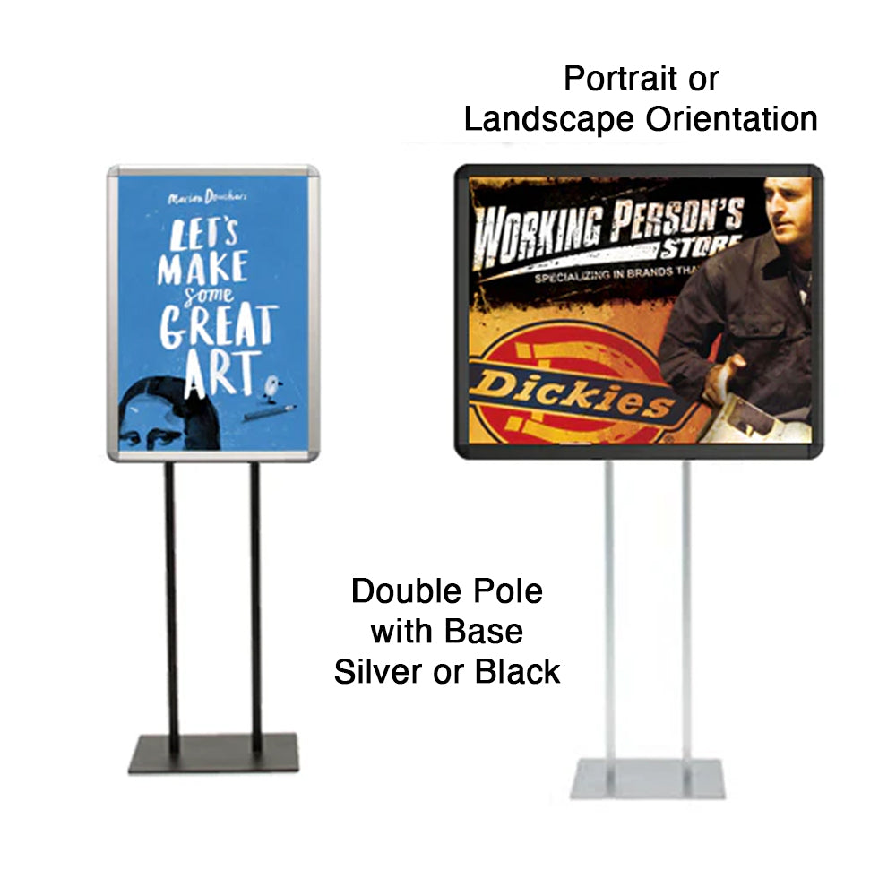 27x40 Double Pole Floor Stand Sign Holder - Aluminum Snap Frame with Rounded Radius Edge Corners for Retail Stores, Events & Trade Shows