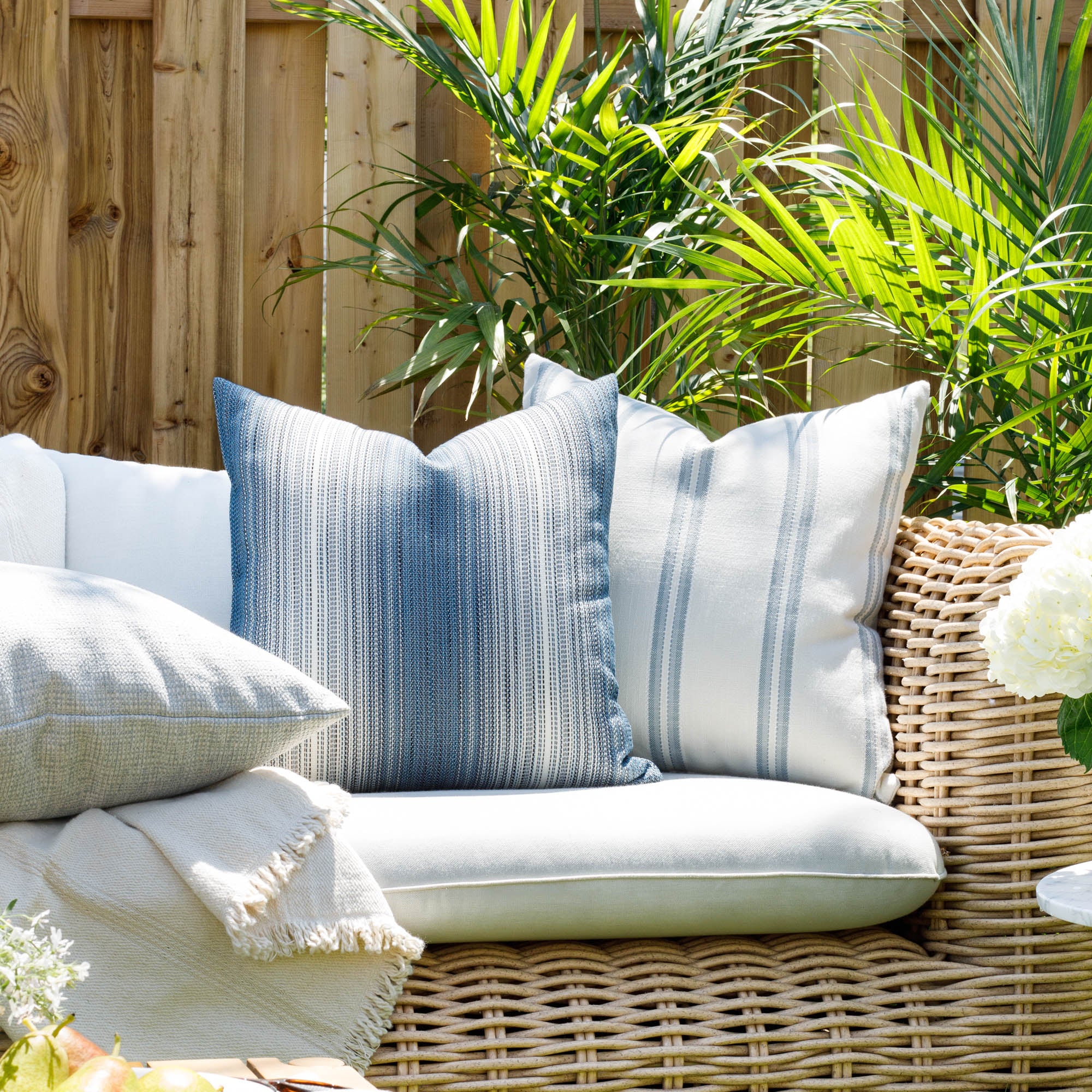 Mateo Stripe 20x20 Outdoor Pillow Cover - Indigo Blue Waterproof Decorative Throw Pillow for Patio, Garden, Poolside & Porch