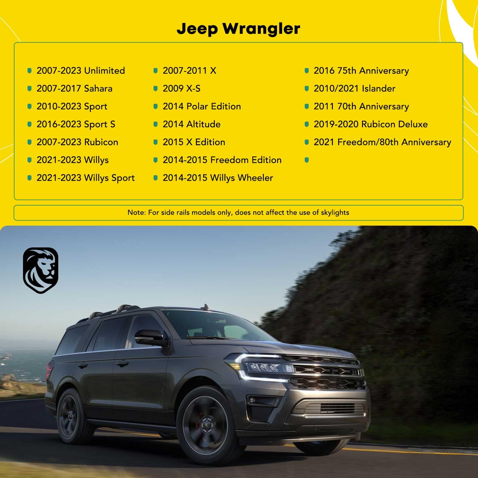 YHTAUTO Aluminum Alloy Car Roof Rack Cross Bar - Compatible with Jeep Wrangler 2007-2023 Hard Top w/Rain Gutter - 165 lbs Capacity for Rooftop Tent, Kayak, Bike, Luggage, Snowboard, Ski & Canoe - Perfect for Camping, Road Trips & Outdoor Adventures
