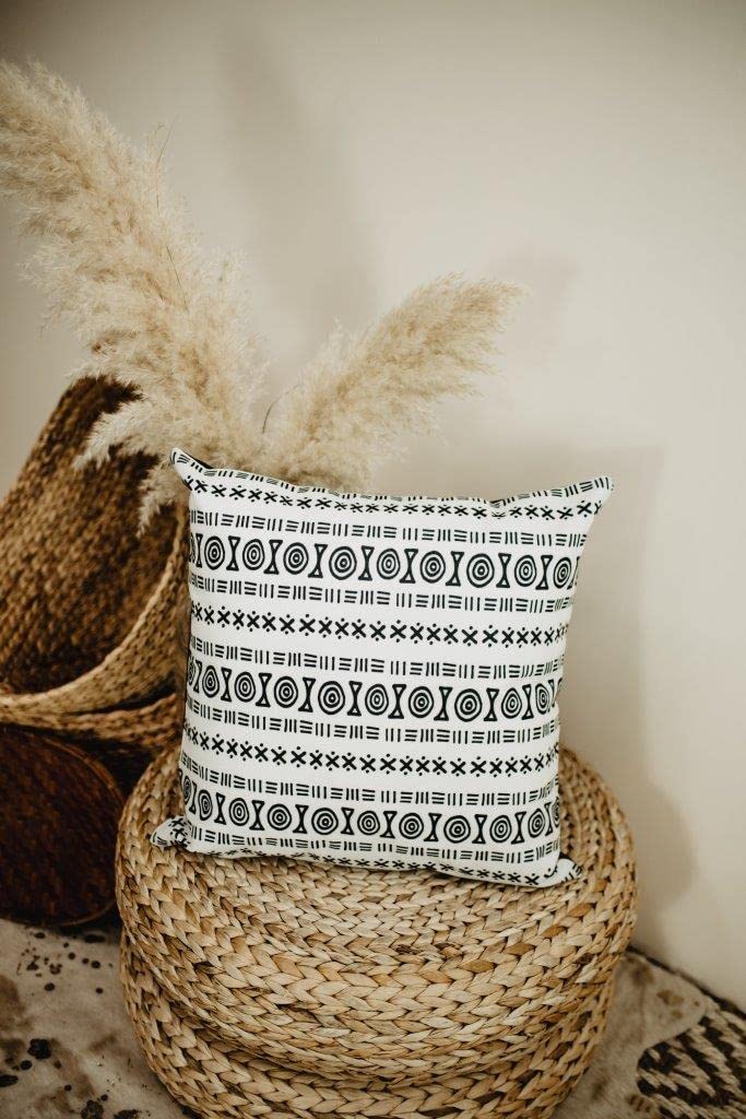 Premium Black and White Mud Cloth Pillow Covers - Handmade Luxury Throw Pillow Cases for Sofa, Bed & Couch - Modern Boho Home Decor Accent Pillows for Living Room & Bedroom