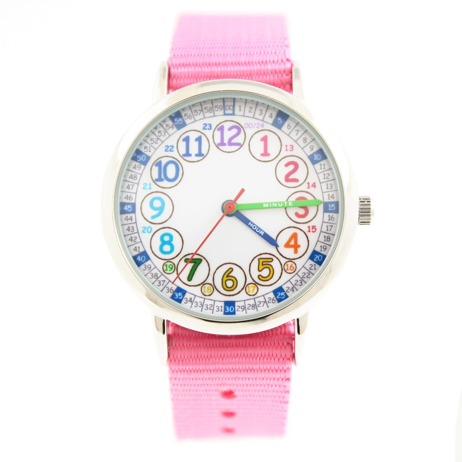 Bigbangbang Kids Analog Watch for Girls Ages 7-10 - Soft Cloth Strap Learning Time Watch for Toddlers & Kindergarten - Pink First Watch to Teach Children How to Read Time - Perfect for School, Playtime & Daily Activities