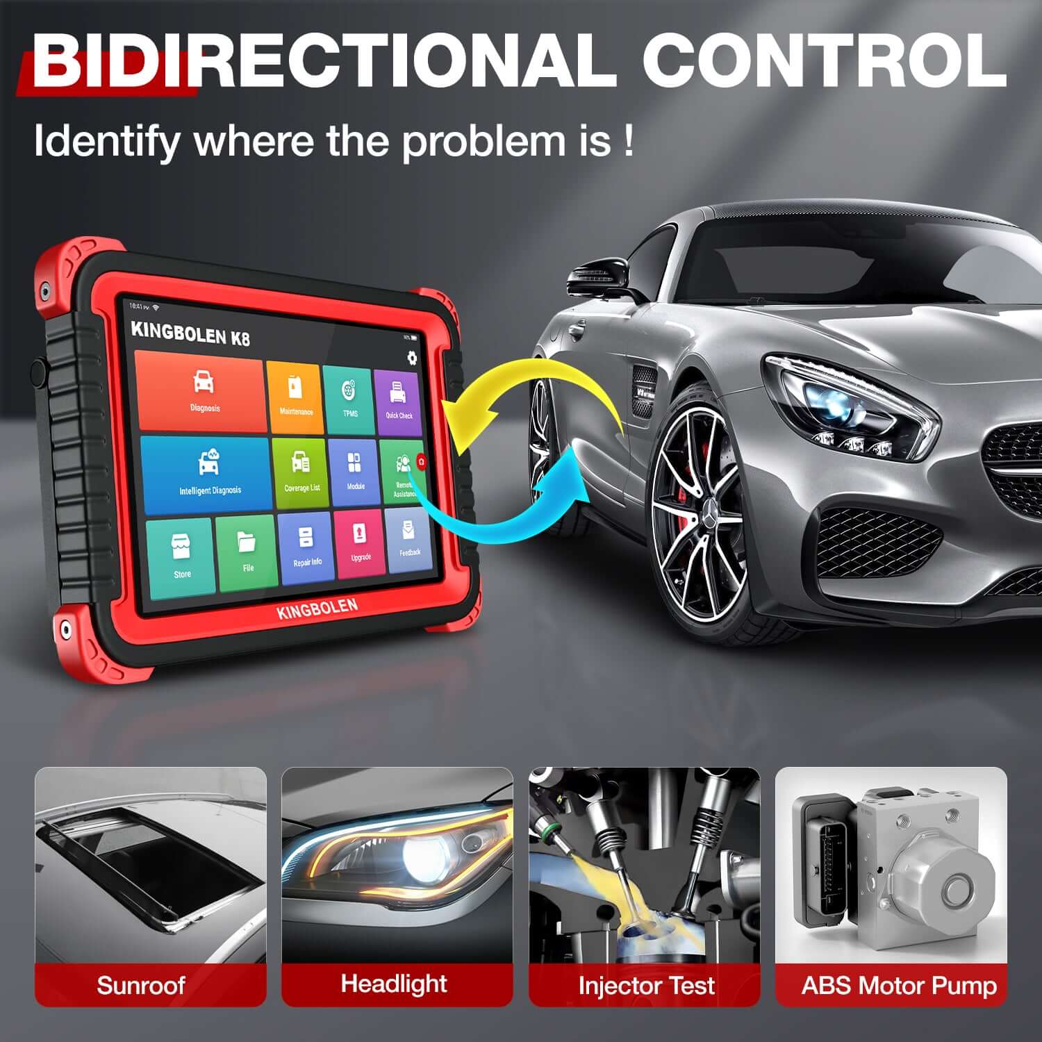 KINGBOLEN K8 Full System ECU Coding Bi-Directional OBD2 Scanner - 2 Years Free Updates | Car Diagnostic Tool for Mechanics & DIY Auto Repair
