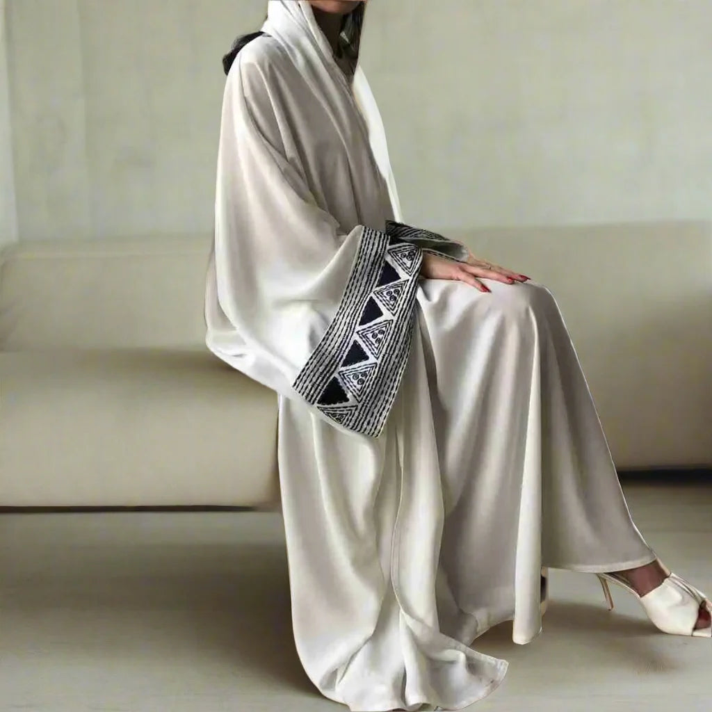 Elegant Muslim Women's Embroidered Open Abaya Dress - Lightweight Cardigan Cover-Up for Prayer, Mosque & Special Occasions