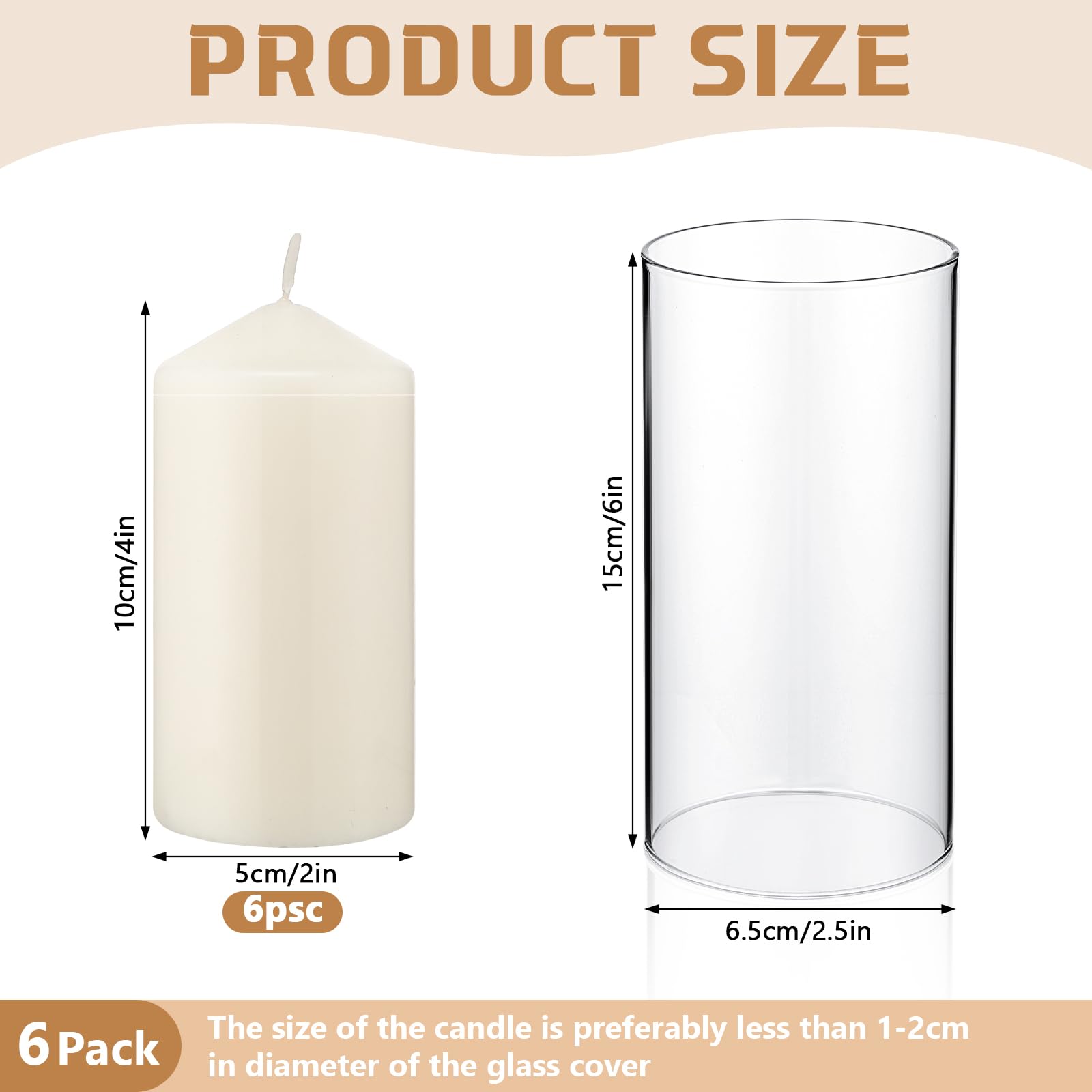 Yaomiao 6-Pack Clear Glass Hurricane Candle Holders with Unscented Pillar Candles - 2.5x6 Inch Open-Ended Cylinder Candle Sleeves for Wedding, Dining Table, Home Decor & Party Centerpieces
