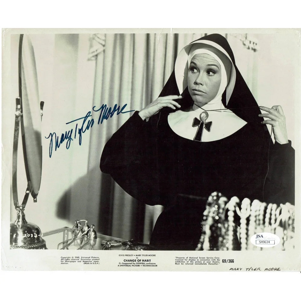 Authentic Mary Tyler Moore Signed 8x10 Photo with JSA COA - Change of Habit Movie Autograph (Elvis Presley Co-Star) - Perfect for Film Memorabilia Collectors & Classic Hollywood Fans